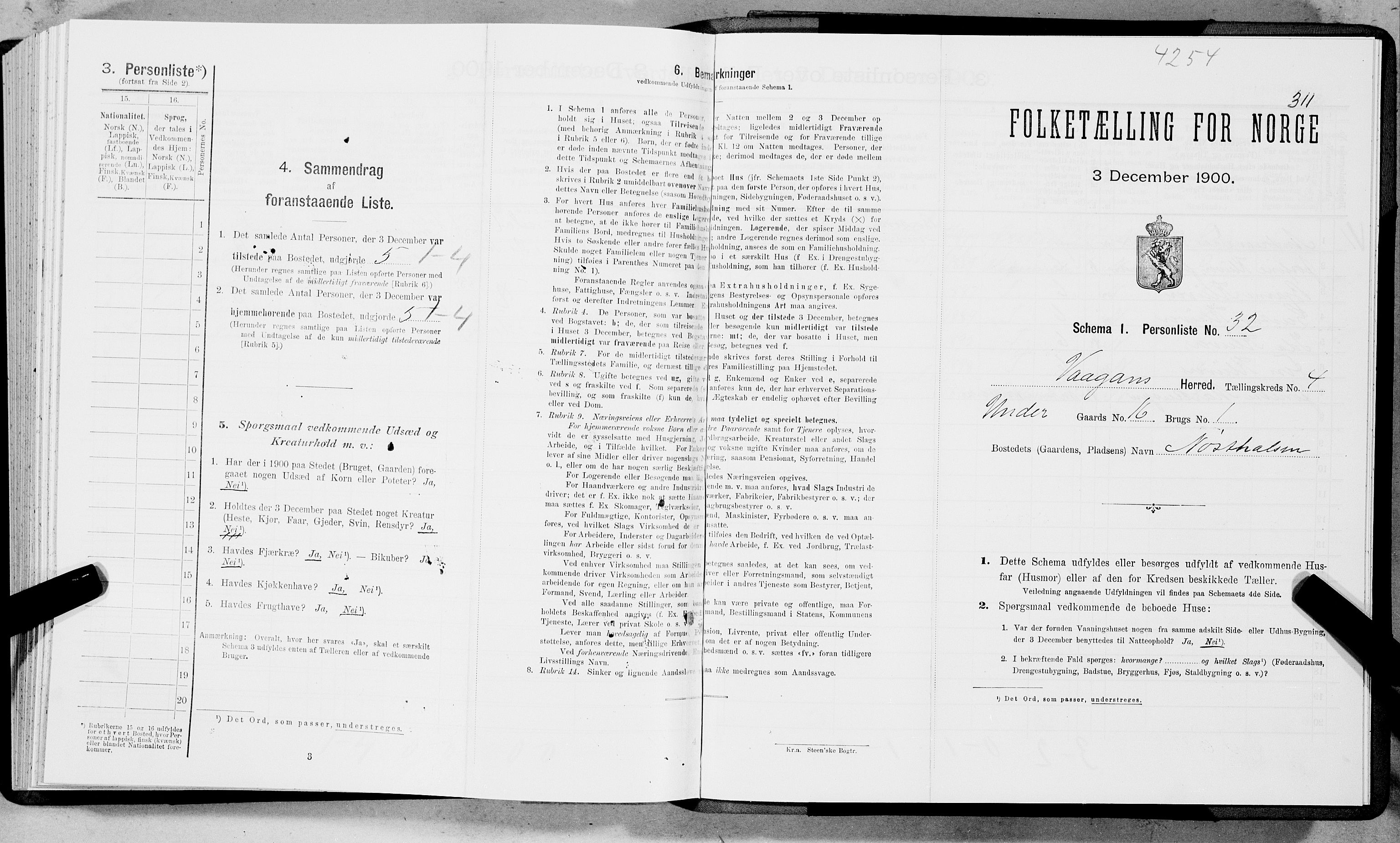SAT, Folketelling 1900 for 1865 Vågan herred, 1900, s. 312