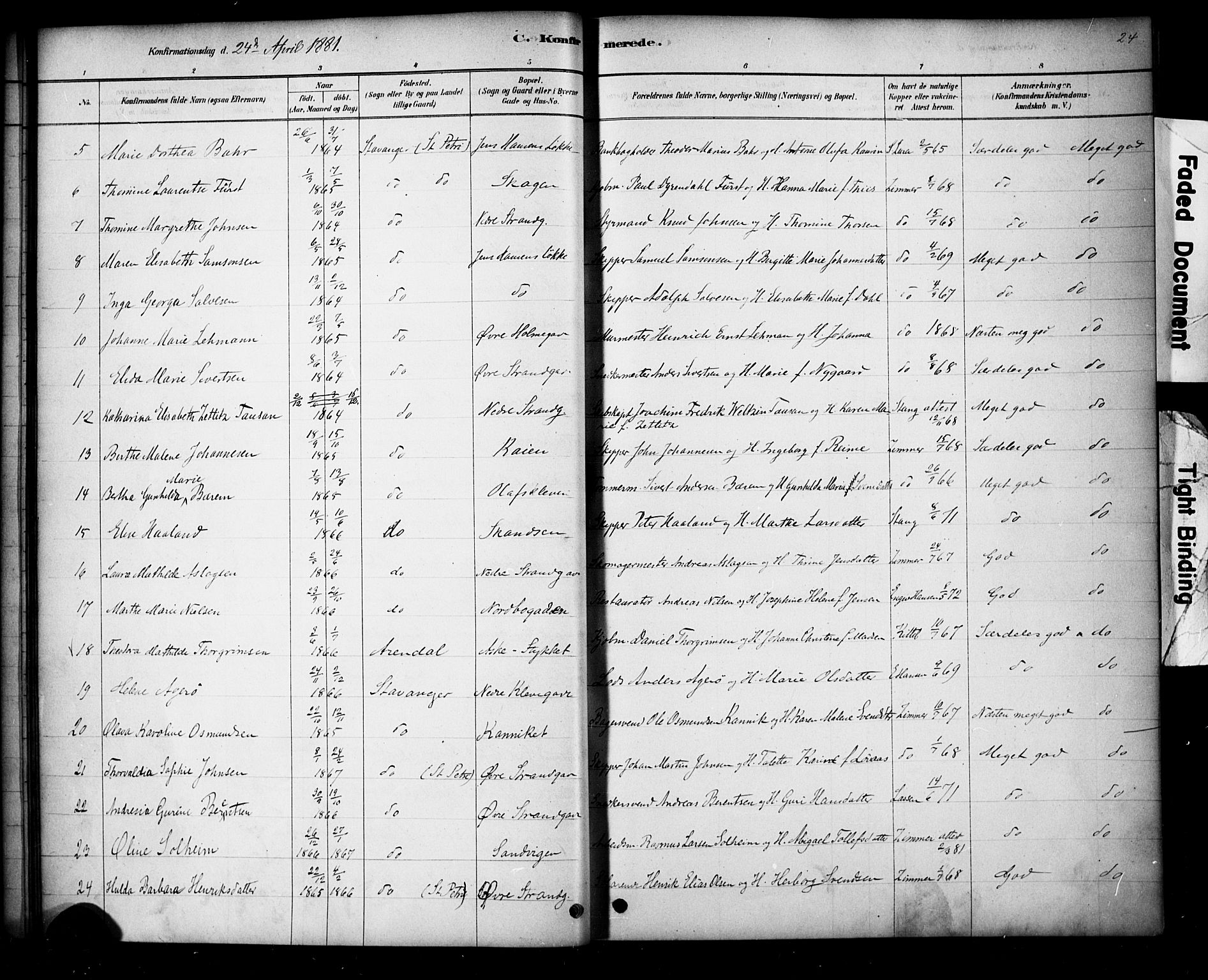 Domkirken sokneprestkontor, AV/SAST-A-101812/001/30/30BA/L0028: Ministerialbok nr. A 27, 1878-1896, s. 24