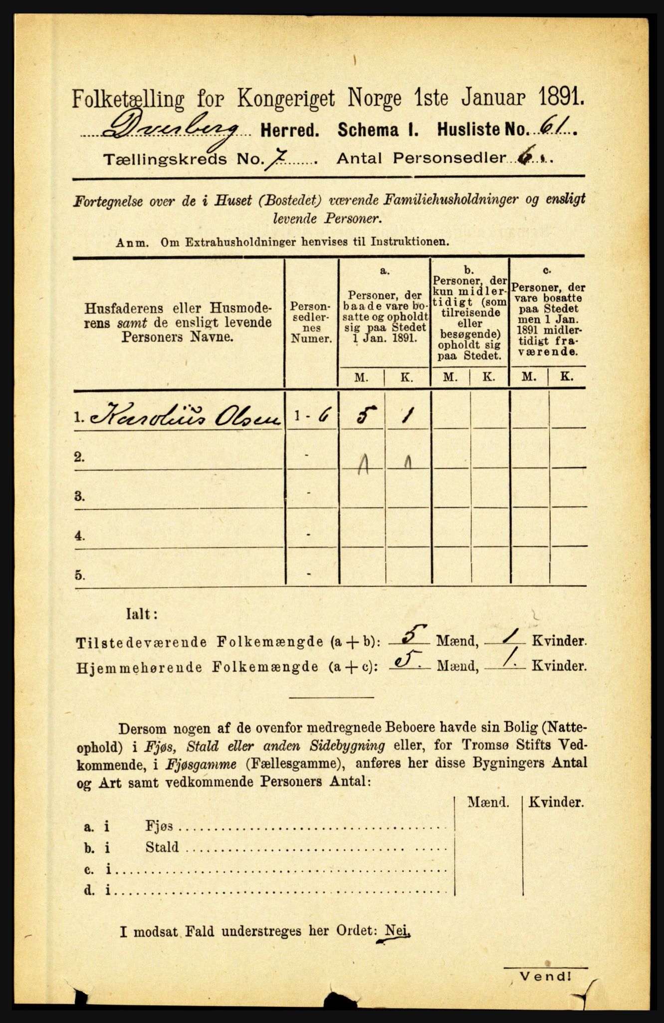 RA, Folketelling 1891 for 1872 Dverberg herred, 1891, s. 2565