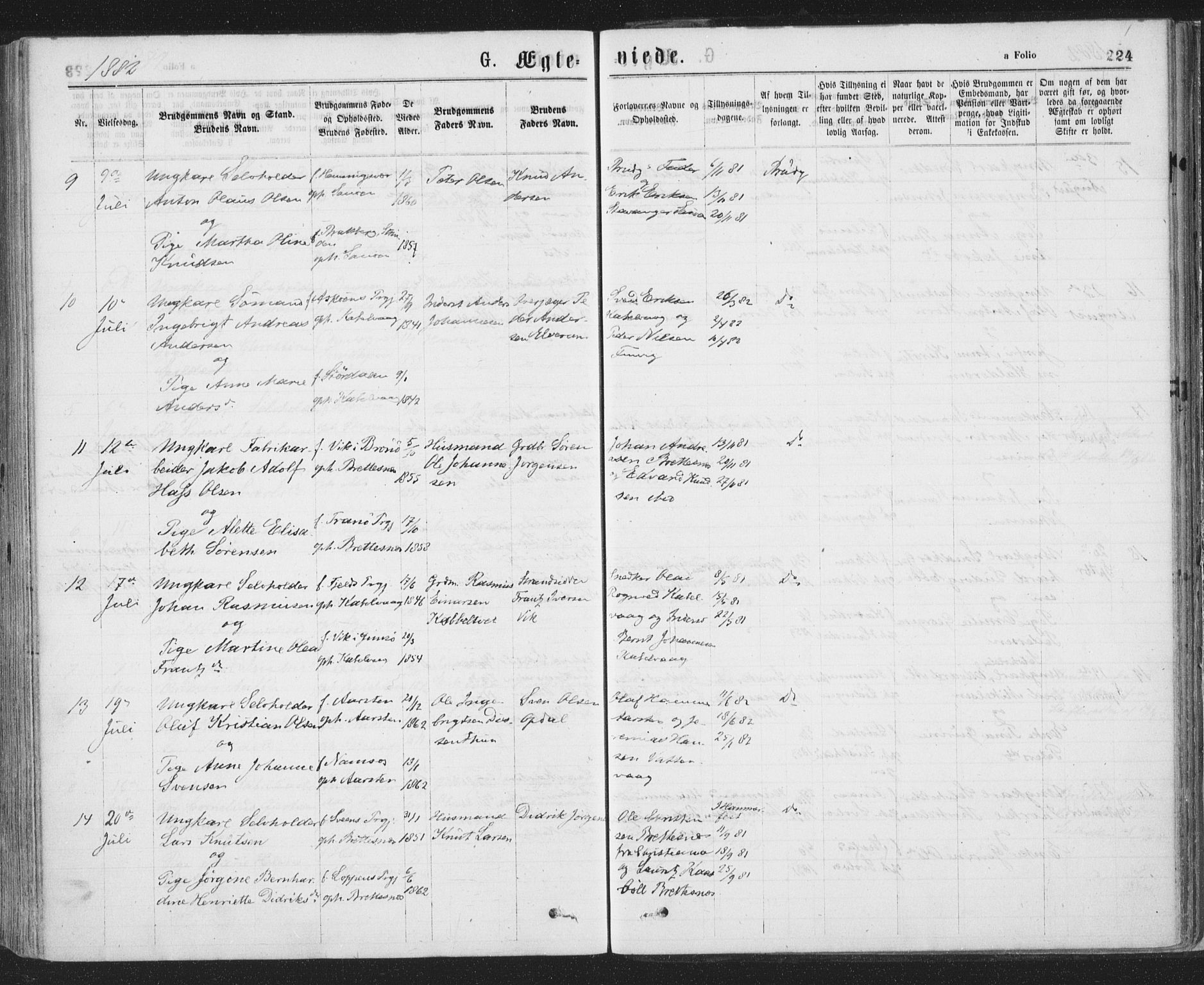 Ministerialprotokoller, klokkerbøker og fødselsregistre - Nordland, AV/SAT-A-1459/874/L1058: Ministerialbok nr. 874A02, 1878-1883, s. 224