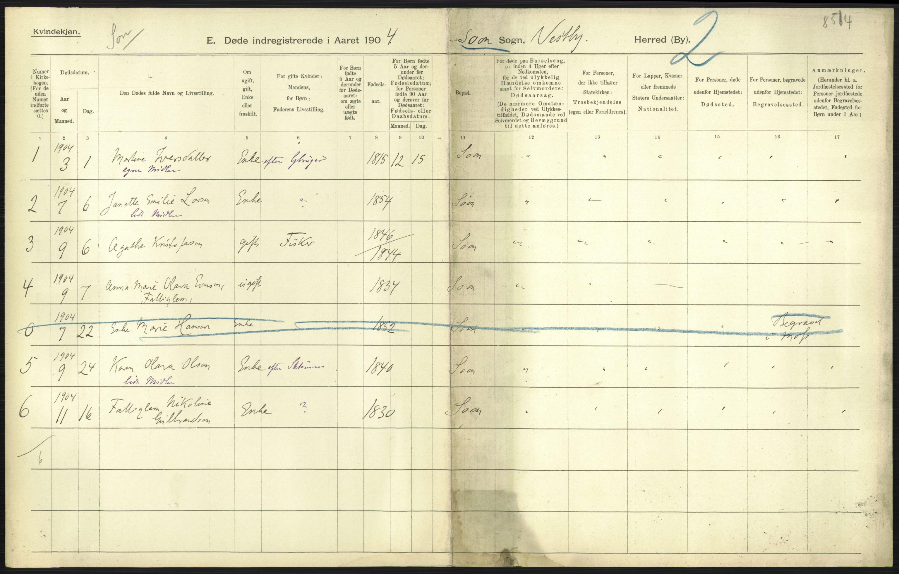 Statistisk sentralbyrå, Sosiodemografiske emner, Befolkning, AV/RA-S-2228/D/Df/Dfa/Dfab/L0002: Akershus amt: Fødte, gifte, døde, 1904, s. 807