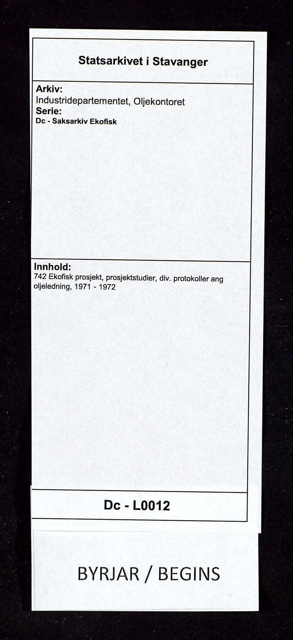 Industridepartementet, Oljekontoret, SAST/A-101348/Dc/L0012: 742 Ekofisk prosjekt, prosjektstudier, div. protokoller ang oljeledning, 1971-1972