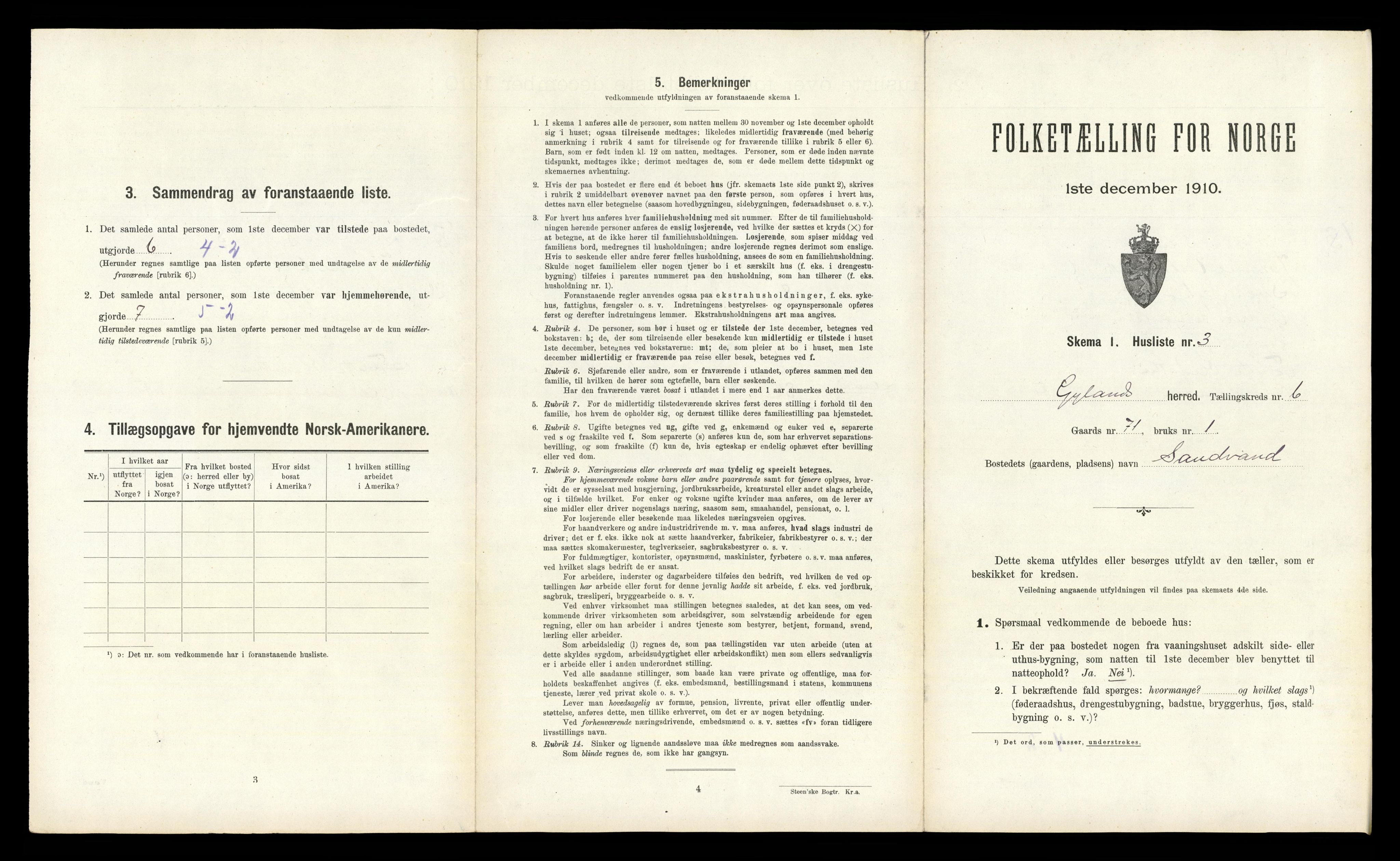 RA, Folketelling 1910 for 1044 Gyland herred, 1910, s. 198