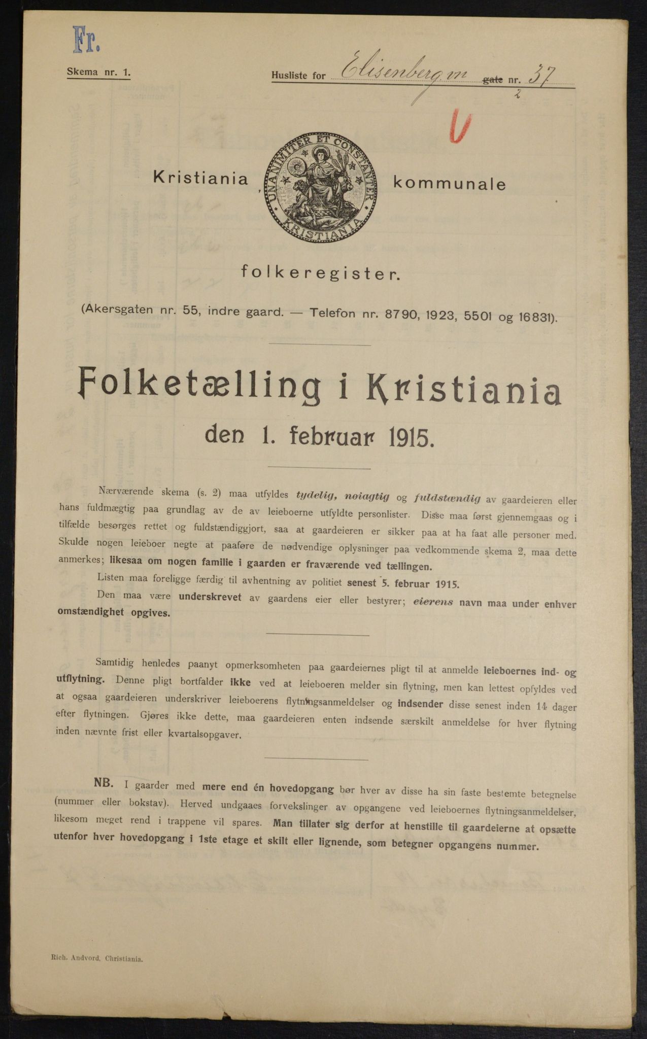 OBA, Kommunal folketelling 1.2.1915 for Kristiania, 1915, s. 20419