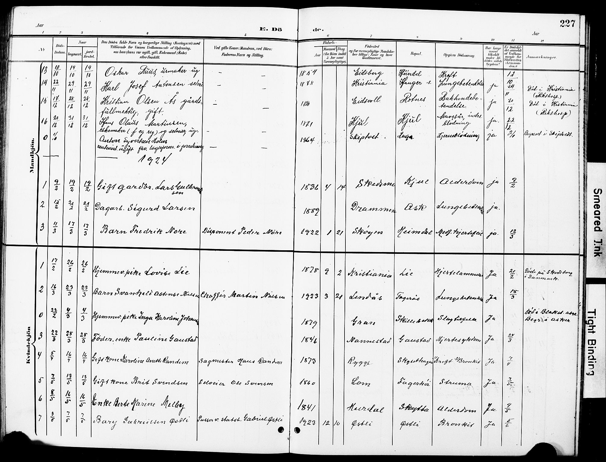 Nittedal prestekontor Kirkebøker, AV/SAO-A-10365a/G/Ga/L0003: Klokkerbok nr. I 3, 1902-1929, s. 227