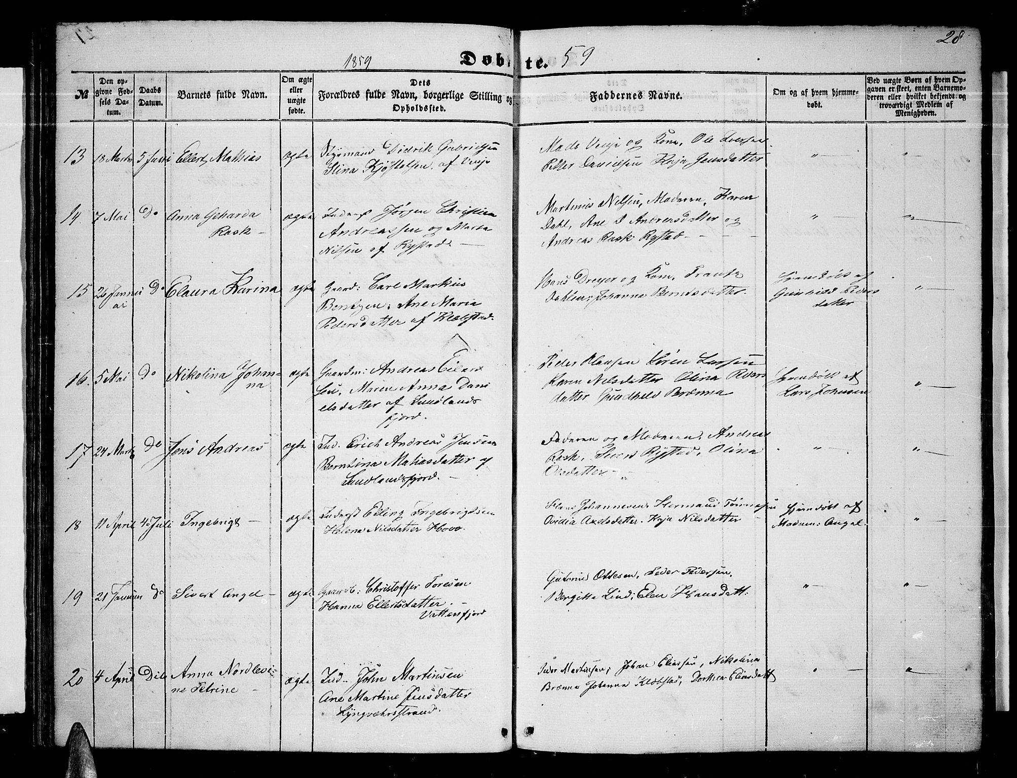 Ministerialprotokoller, klokkerbøker og fødselsregistre - Nordland, SAT/A-1459/876/L1102: Klokkerbok nr. 876C01, 1852-1886, s. 28