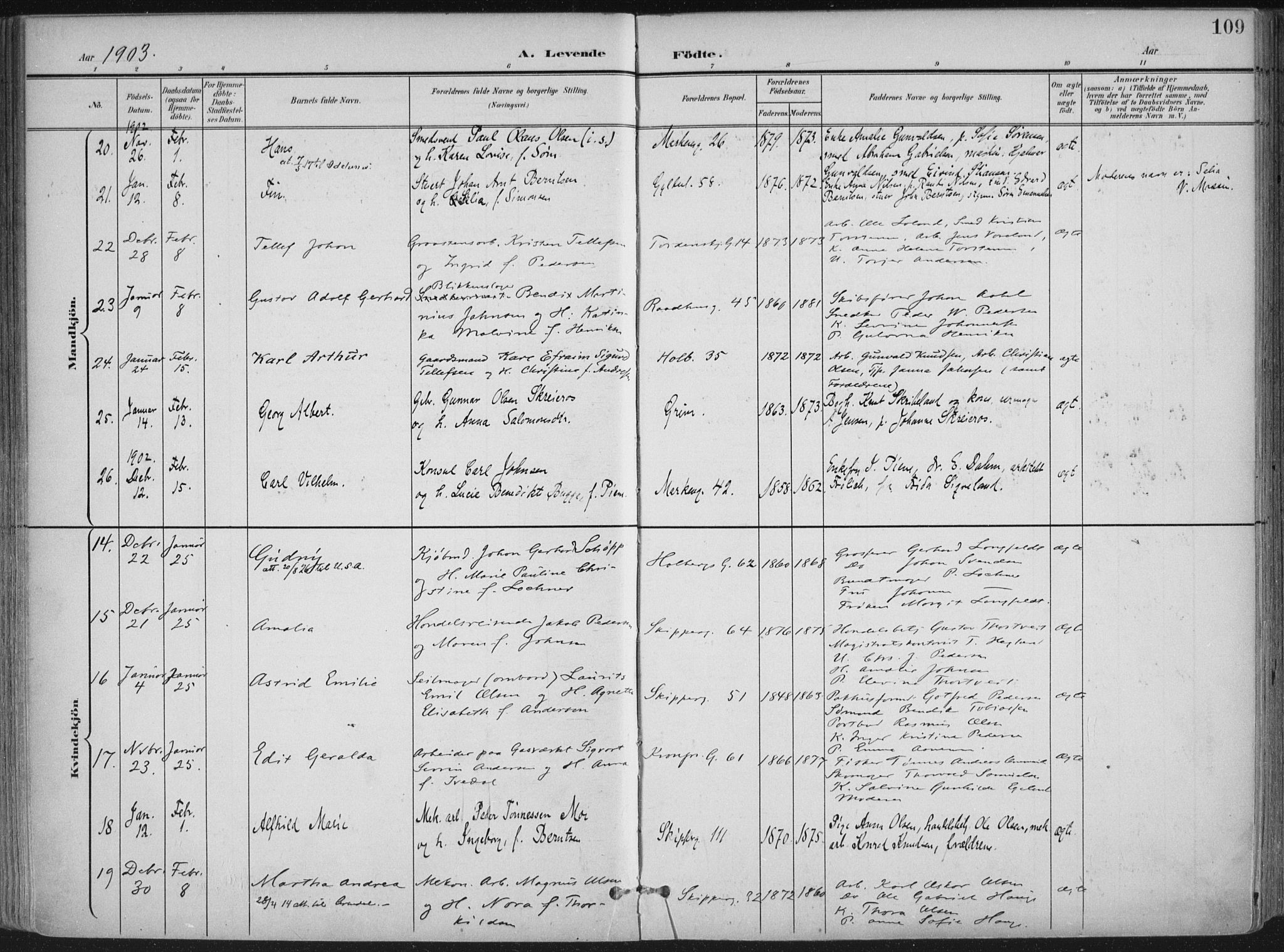 Kristiansand domprosti, AV/SAK-1112-0006/F/Fa/L0021: Ministerialbok nr. A 20, 1898-1908, s. 109