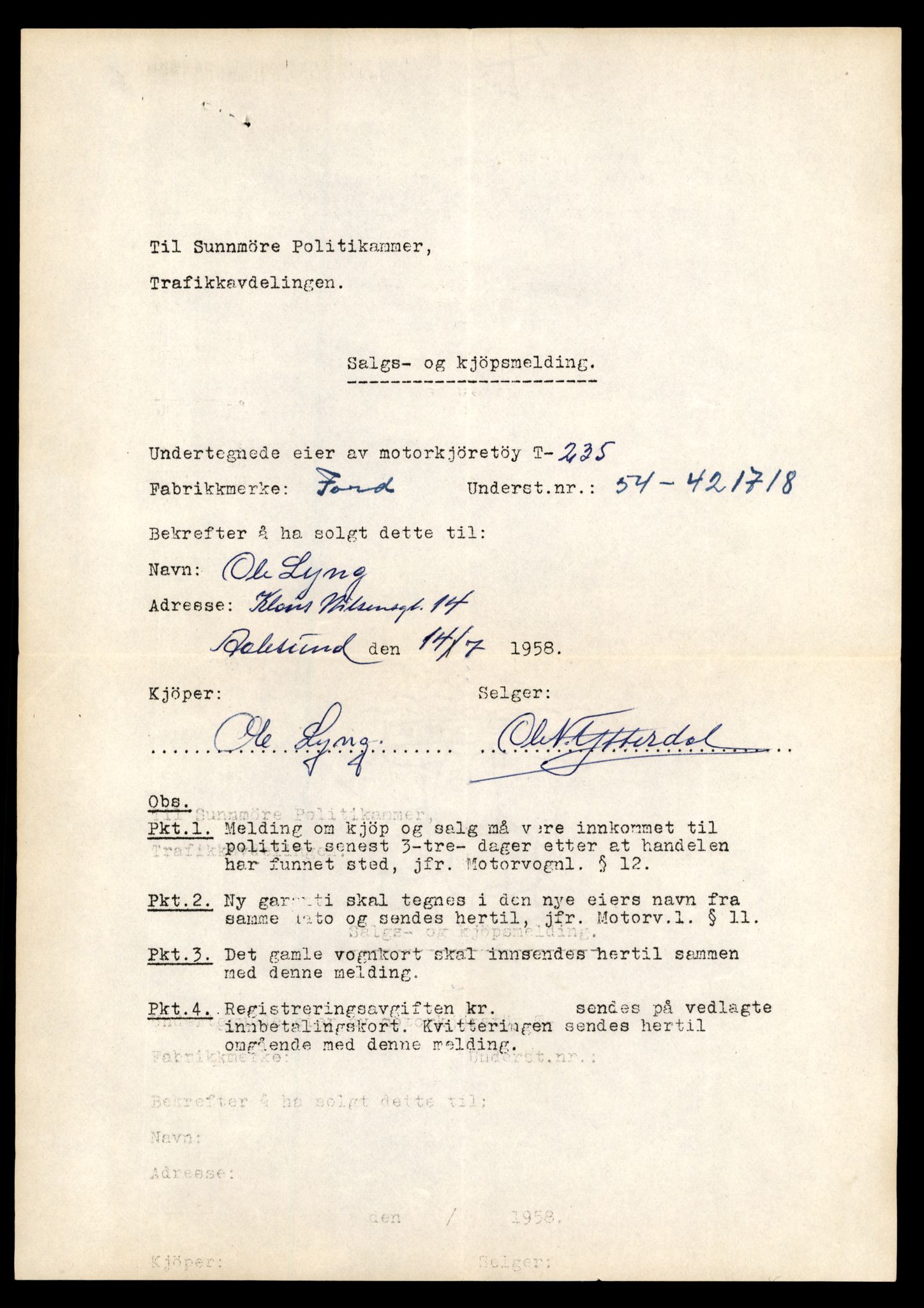 Møre og Romsdal vegkontor - Ålesund trafikkstasjon, AV/SAT-A-4099/F/Fe/L0003: Registreringskort for kjøretøy T 232 - T 340, 1927-1998, s. 81