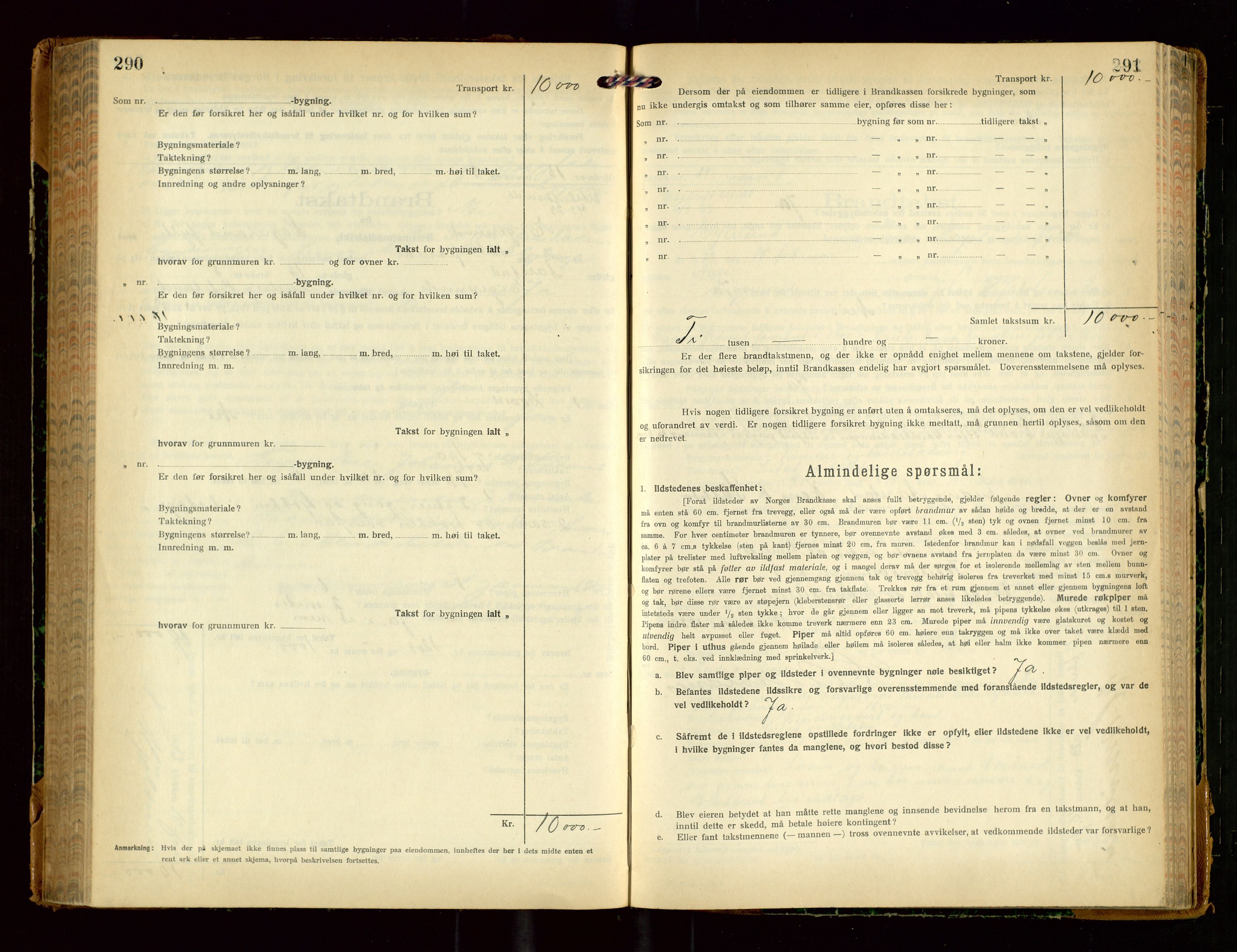 Eigersund lensmannskontor, SAST/A-100171/Gob/L0004: "Branntakstprotokoll", 1921-1925, s. 290-291