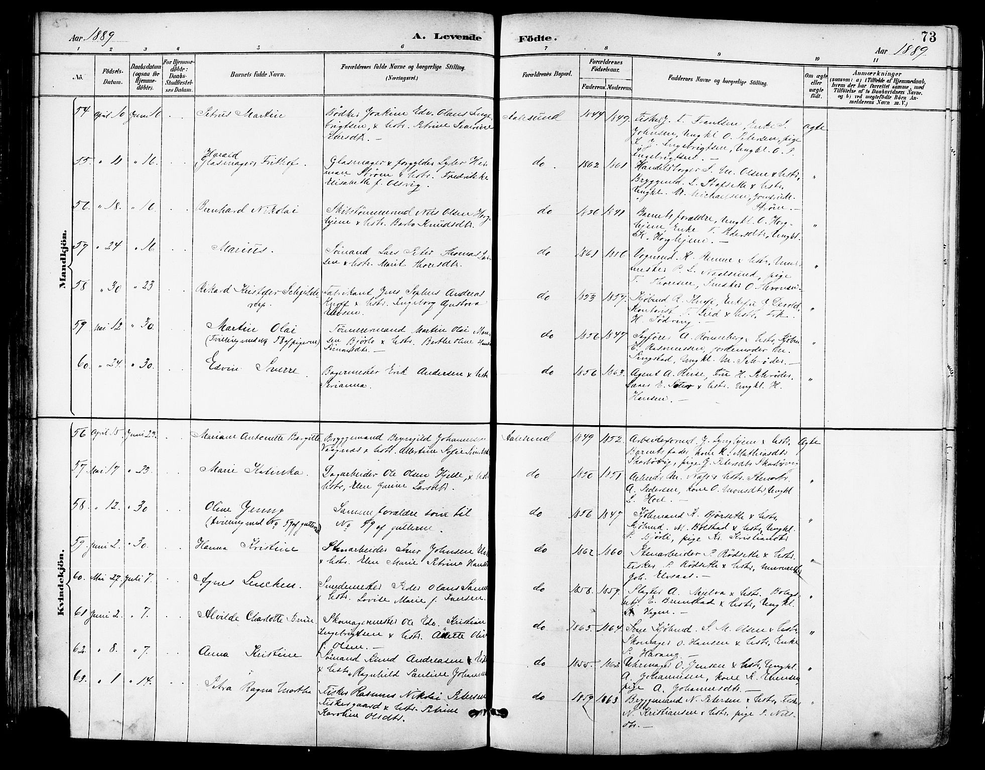 Ministerialprotokoller, klokkerbøker og fødselsregistre - Møre og Romsdal, AV/SAT-A-1454/529/L0455: Ministerialbok nr. 529A05, 1885-1893, s. 73