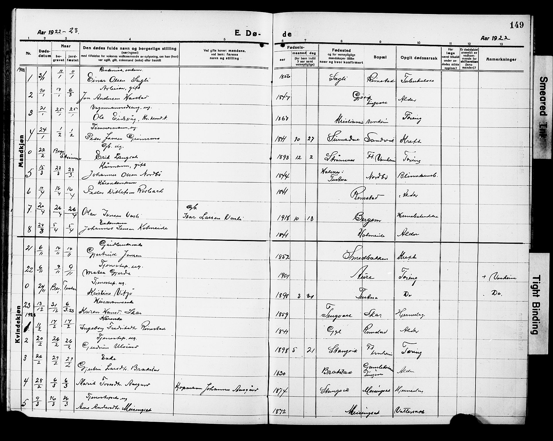 Ministerialprotokoller, klokkerbøker og fødselsregistre - Møre og Romsdal, SAT/A-1454/586/L0994: Klokkerbok nr. 586C05, 1919-1927, s. 149