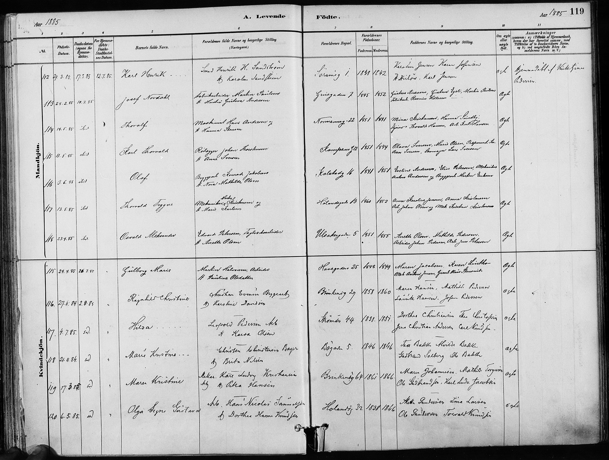 Kampen prestekontor Kirkebøker, AV/SAO-A-10853/F/Fa/L0001: Ministerialbok nr. I 1, 1880-1886, s. 119