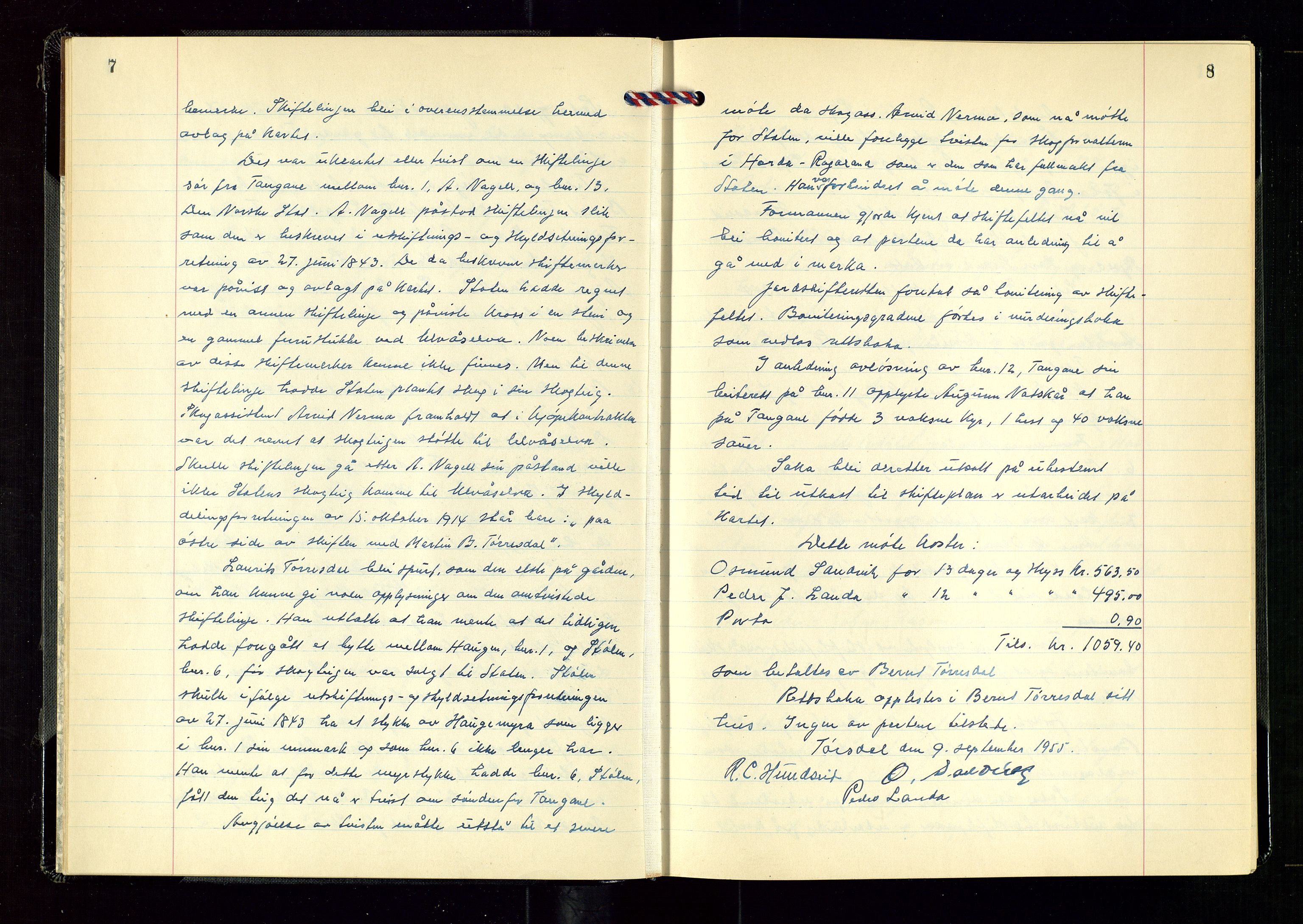 Nord-Rogaland jordskifterett, AV/SAST-A-102427/Oaa/L0006: Jordskifterettsbok nr. 27. Karmsund, 1955-1958, s. 7-8