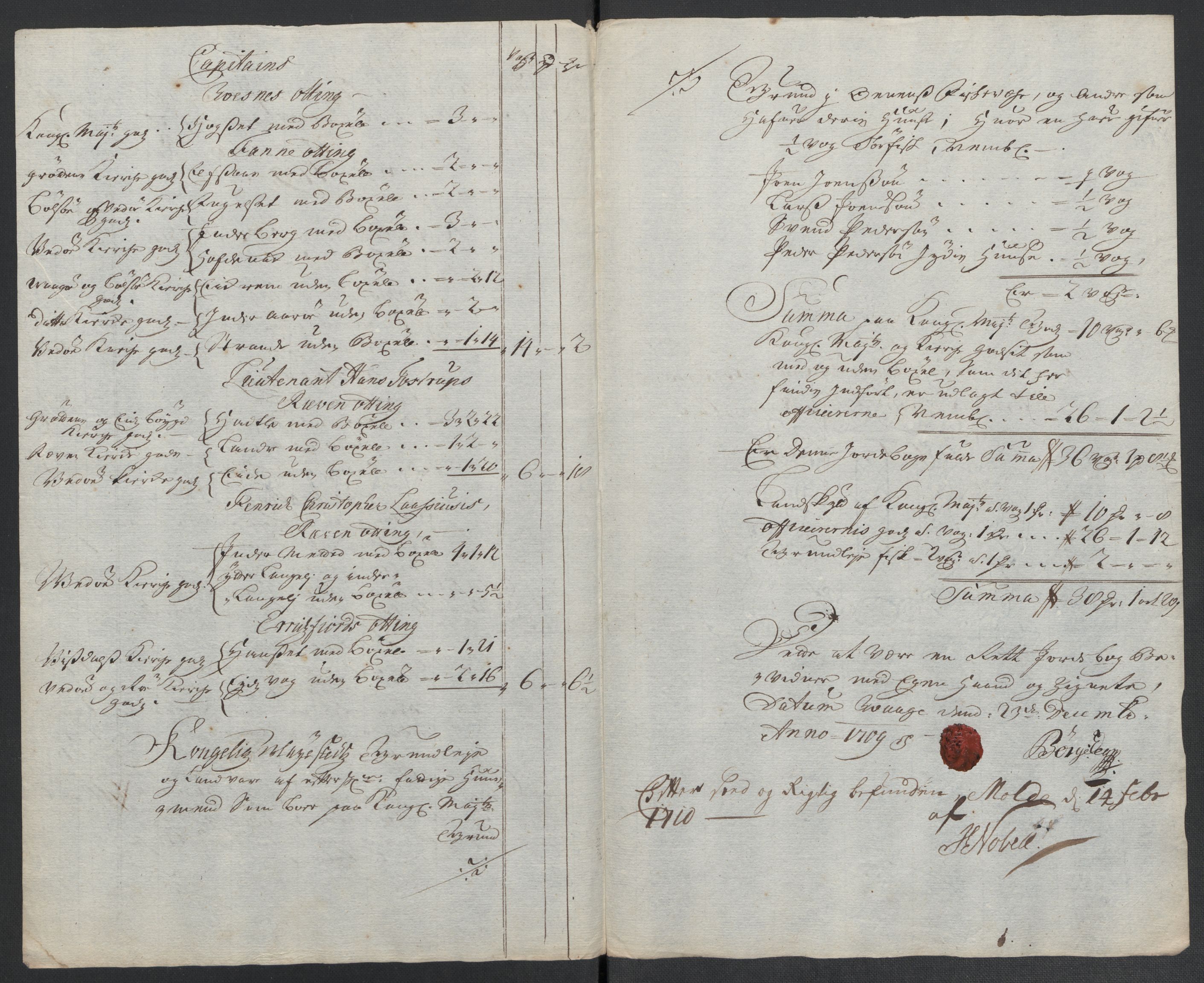 Rentekammeret inntil 1814, Reviderte regnskaper, Fogderegnskap, RA/EA-4092/R55/L3659: Fogderegnskap Romsdal, 1709-1710, s. 115
