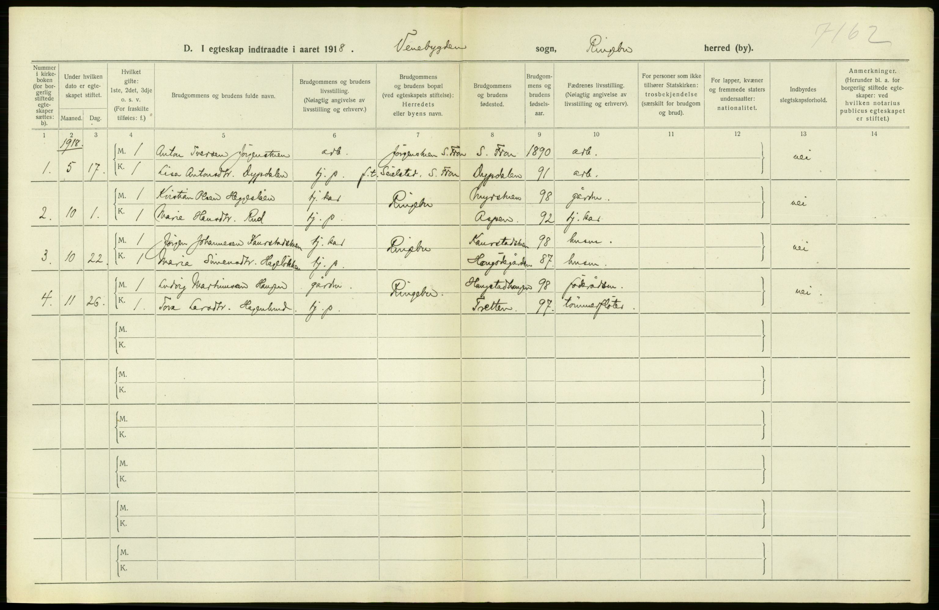 Statistisk sentralbyrå, Sosiodemografiske emner, Befolkning, RA/S-2228/D/Df/Dfb/Dfbh/L0016: Oppland fylke: Gifte, dødfødte. Bygder og byer., 1918, s. 59