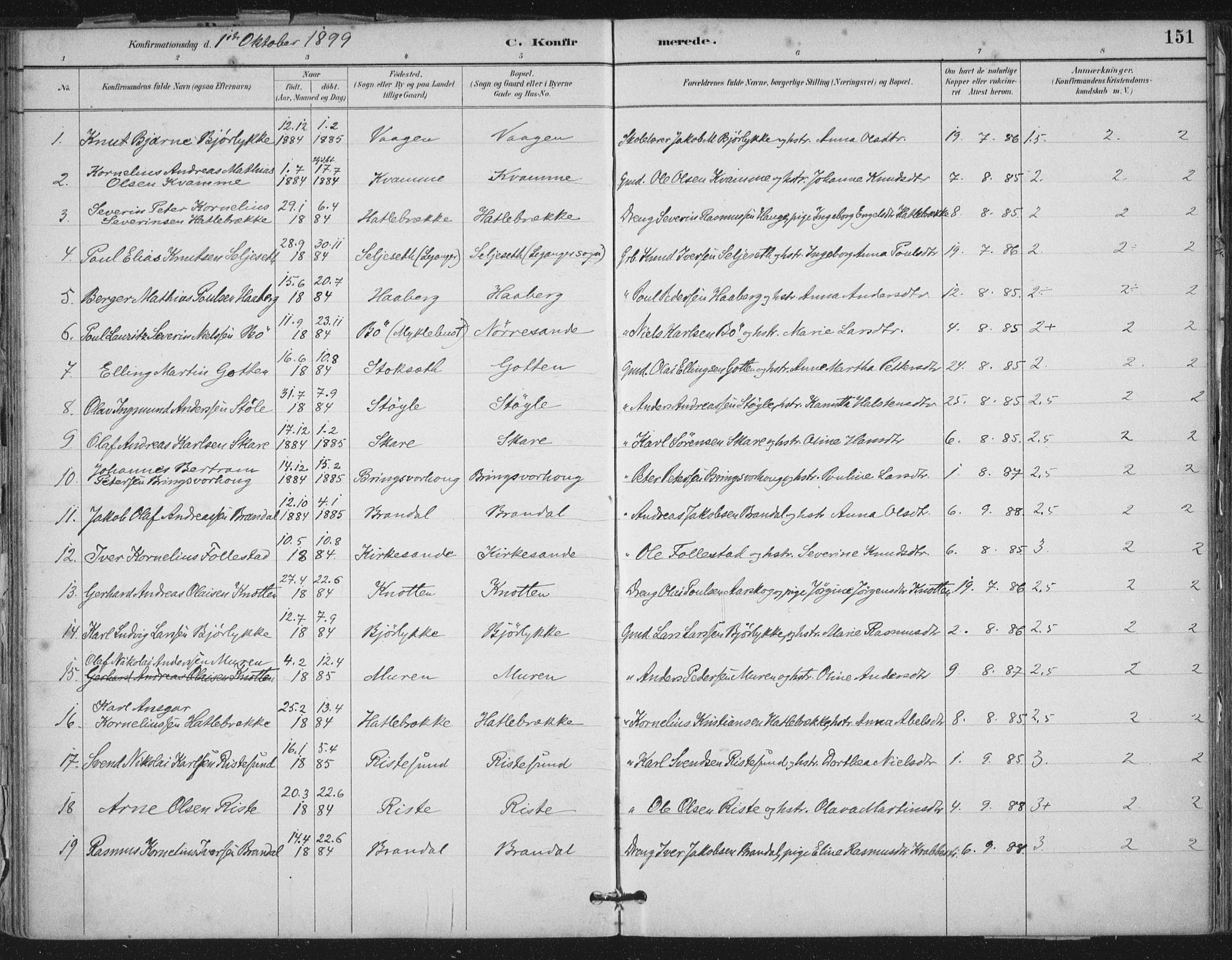 Ministerialprotokoller, klokkerbøker og fødselsregistre - Møre og Romsdal, AV/SAT-A-1454/503/L0037: Ministerialbok nr. 503A05, 1884-1900, s. 151