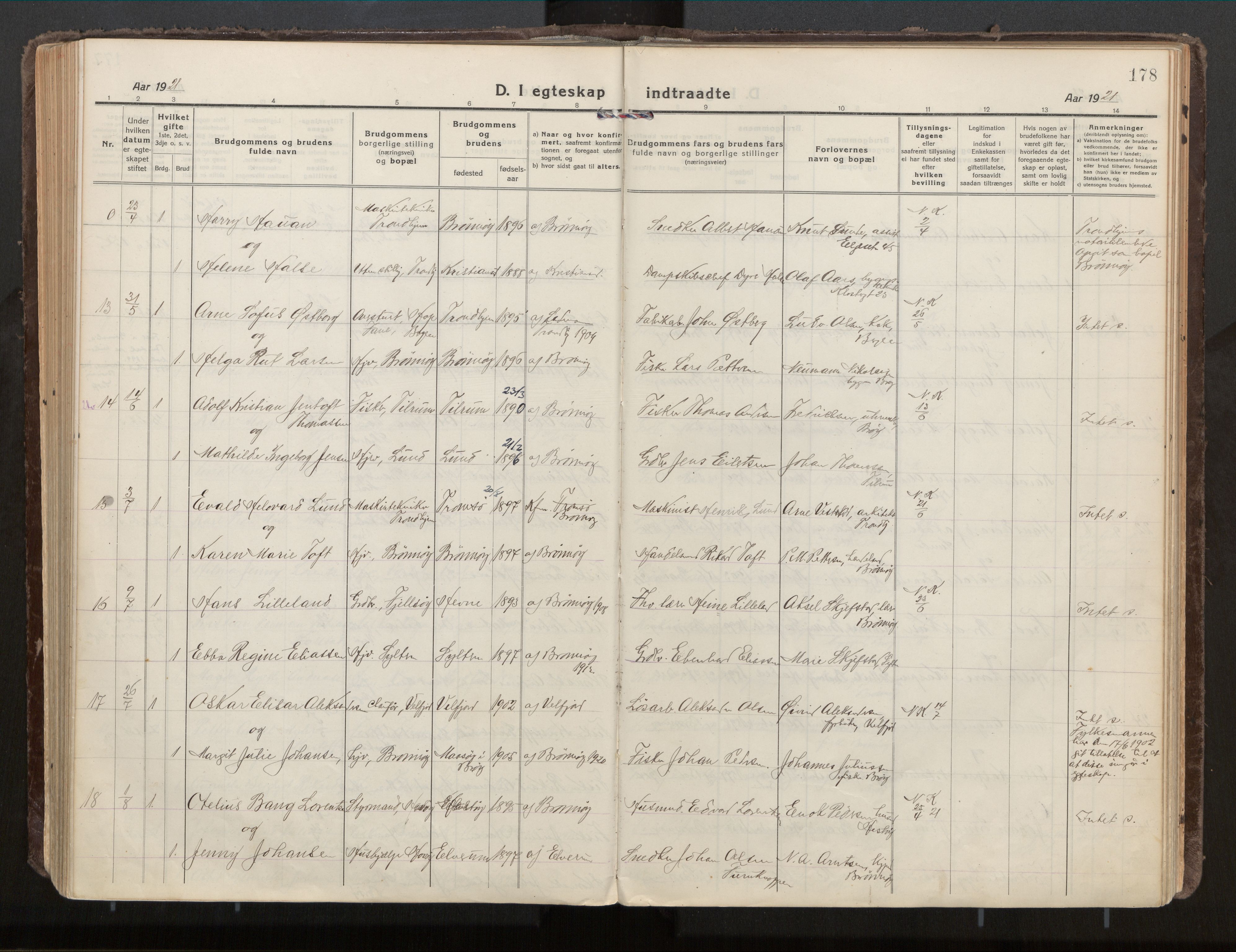 Ministerialprotokoller, klokkerbøker og fødselsregistre - Nordland, AV/SAT-A-1459/813/L0207a: Ministerialbok nr. 813A18, 1919-1927, s. 178