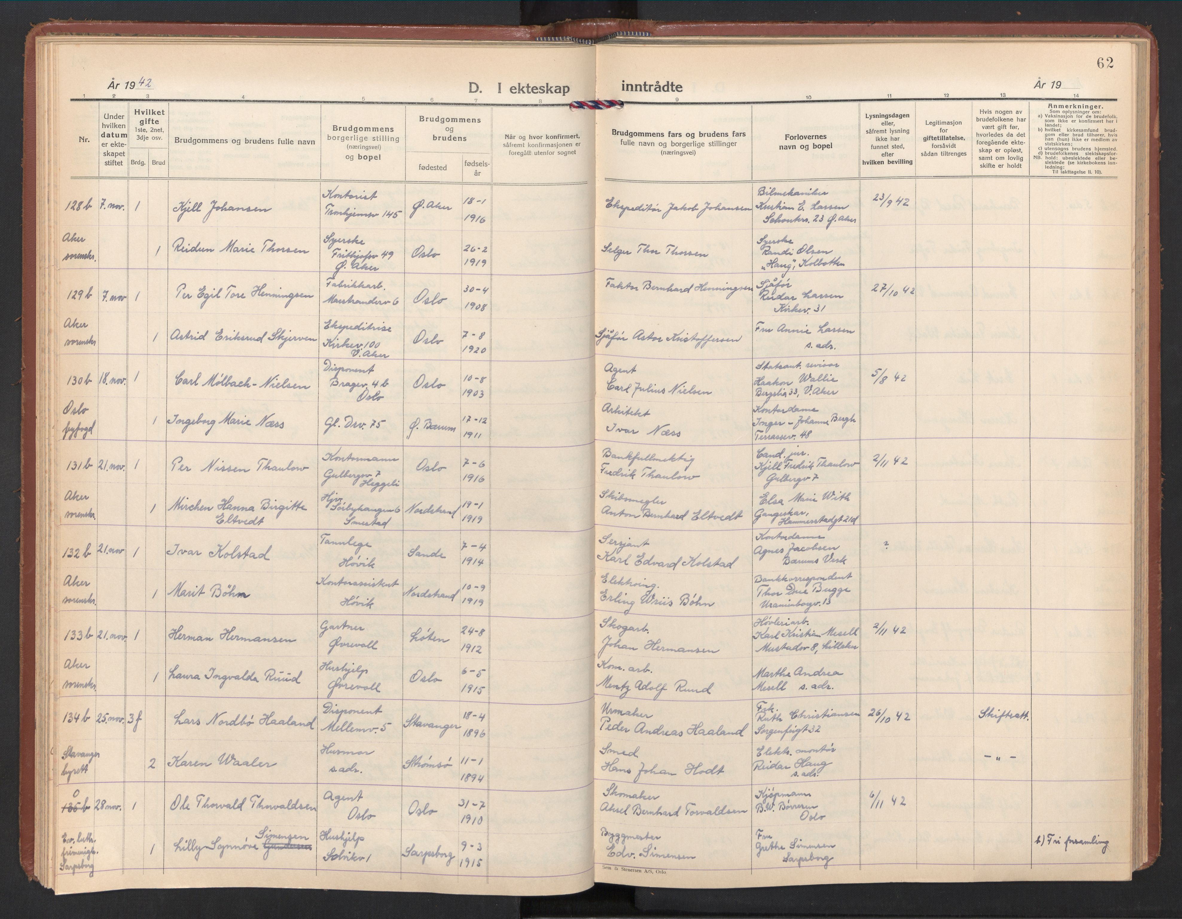Østre Bærum prestekontor Kirkebøker, AV/SAO-A-10887/F/Fa/L0008: Ministerialbok nr. 8, 1940-1948, s. 62