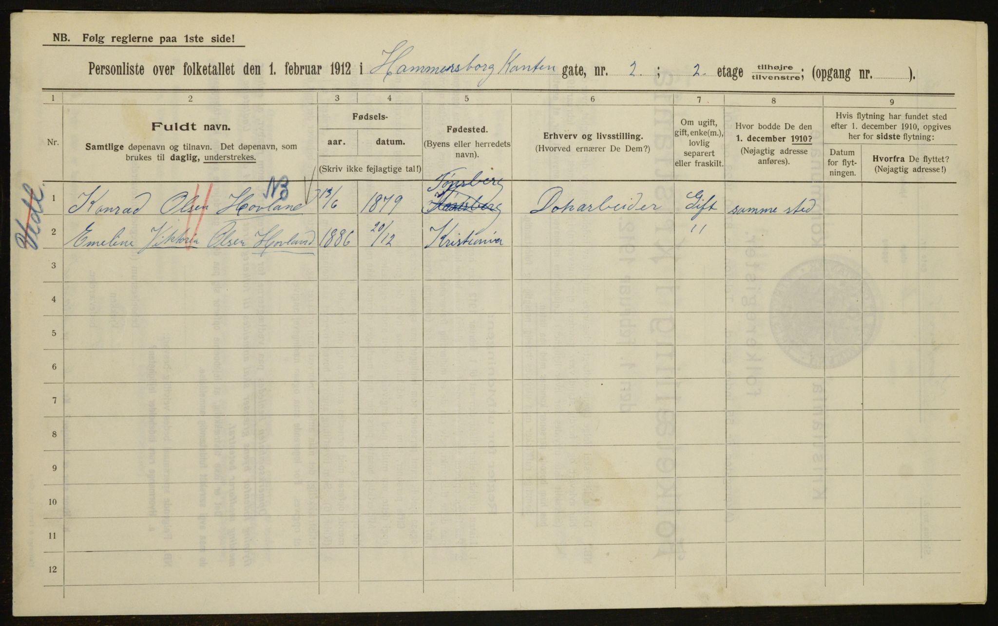 OBA, Kommunal folketelling 1.2.1912 for Kristiania, 1912, s. 48458