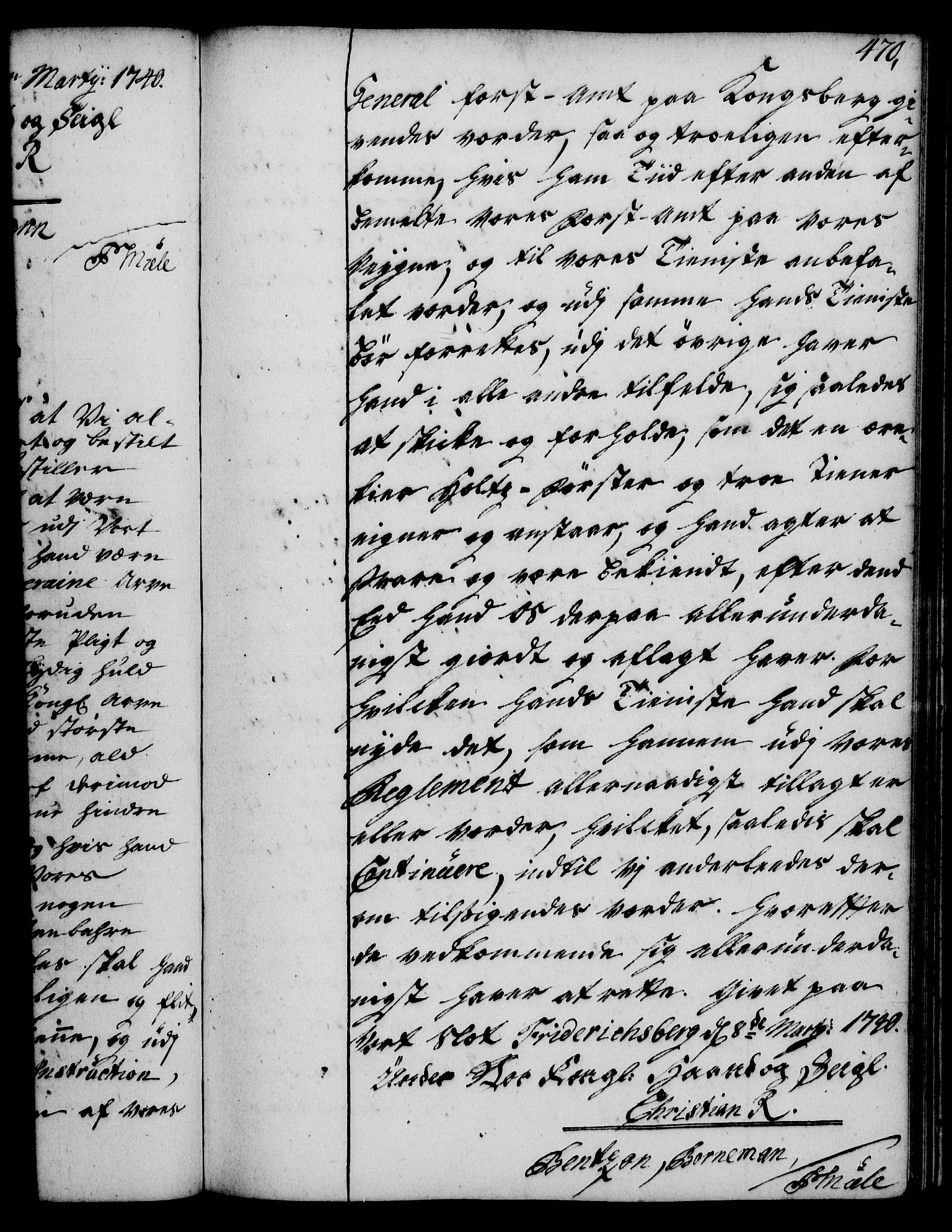Rentekammeret, Kammerkanselliet, RA/EA-3111/G/Gg/Gge/L0002: Norsk bestallingsprotokoll med register (merket RK 53.26), 1730-1744, s. 470