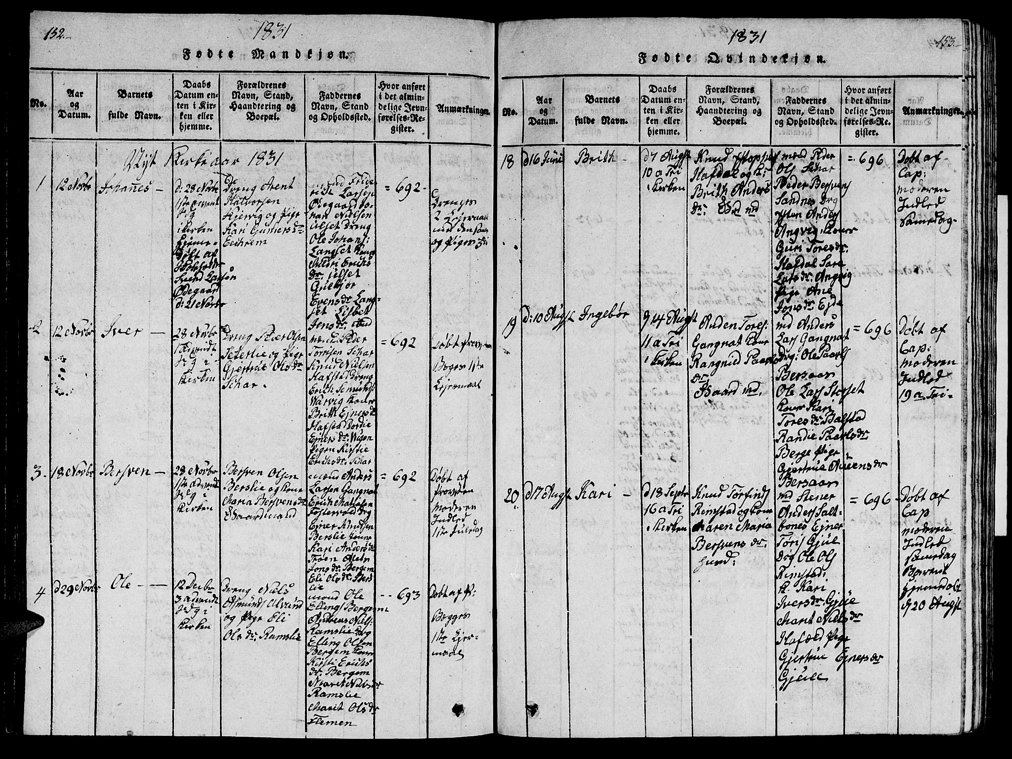 Ministerialprotokoller, klokkerbøker og fødselsregistre - Møre og Romsdal, AV/SAT-A-1454/586/L0990: Klokkerbok nr. 586C01, 1819-1837, s. 152-153