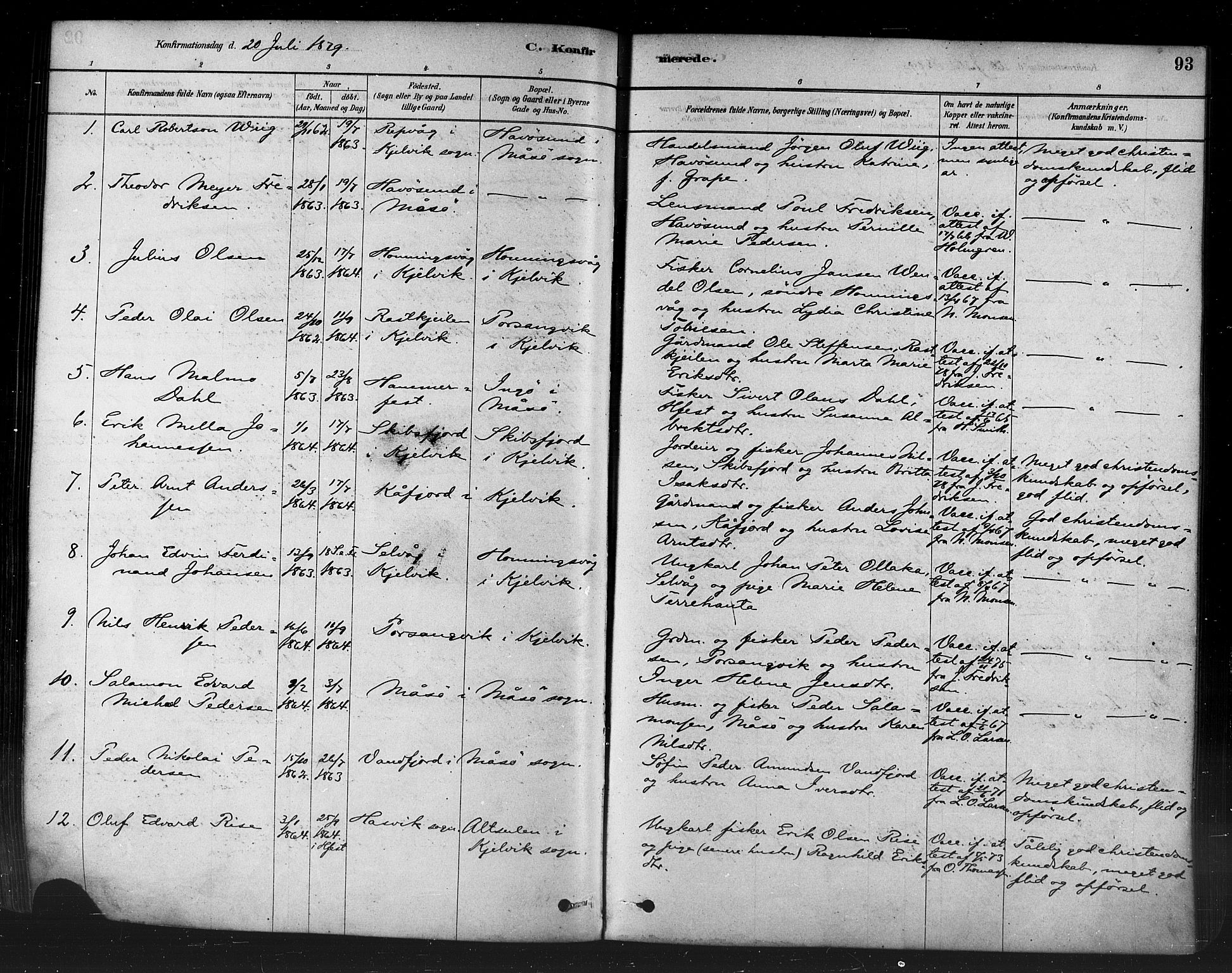 Måsøy sokneprestkontor, AV/SATØ-S-1348/H/Ha/L0004kirke: Ministerialbok nr. 4, 1878-1891, s. 93