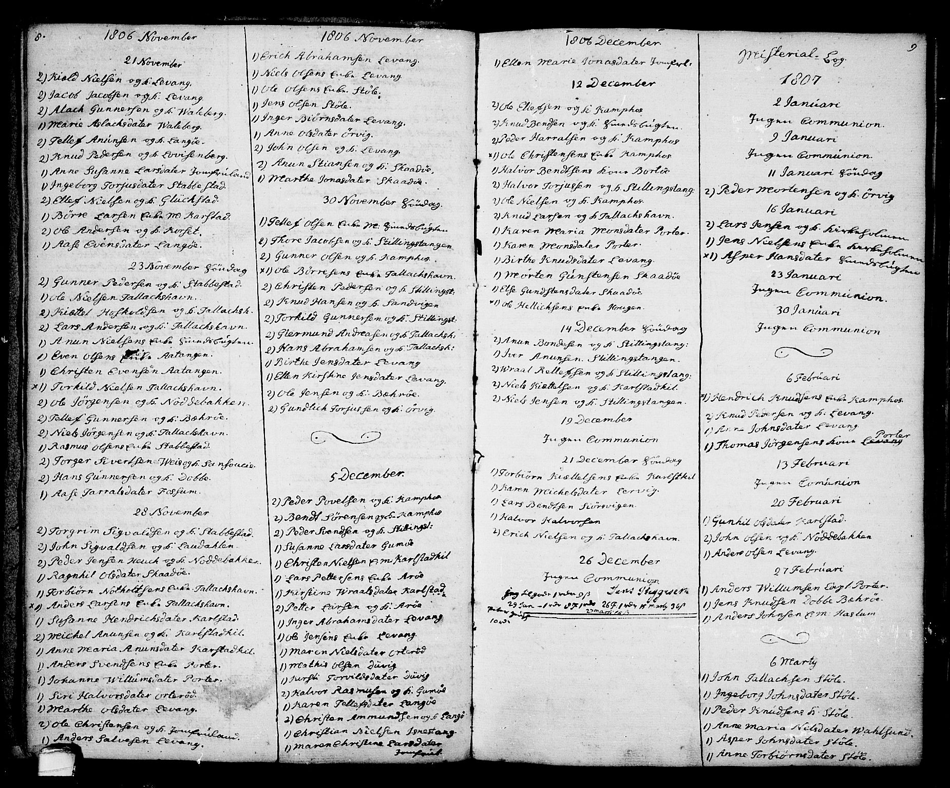 Kragerø kirkebøker, AV/SAKO-A-278/G/Ga/L0001: Klokkerbok nr. 1 /2, 1806-1811, s. 8-9