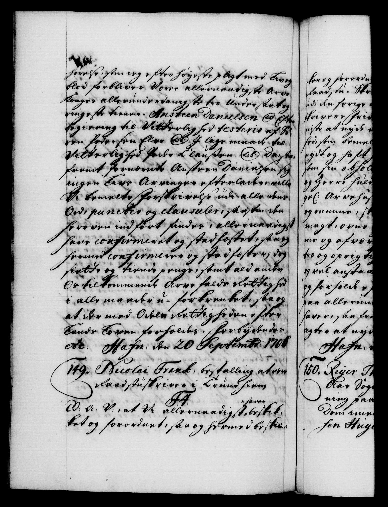 Danske Kanselli 1572-1799, AV/RA-EA-3023/F/Fc/Fca/Fcaa/L0019: Norske registre, 1704-1707, s. 389b