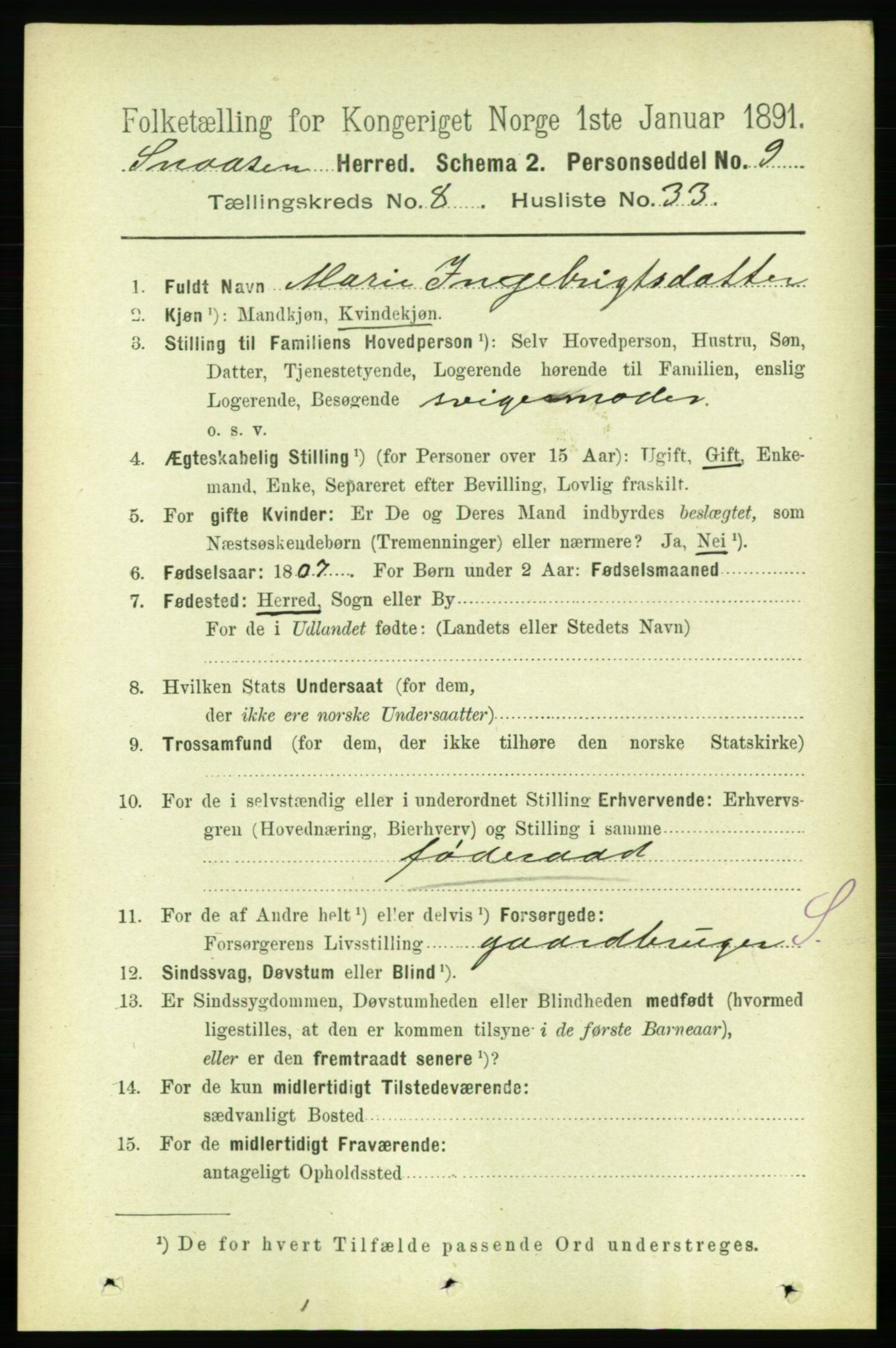 RA, Folketelling 1891 for 1736 Snåsa herred, 1891, s. 2916