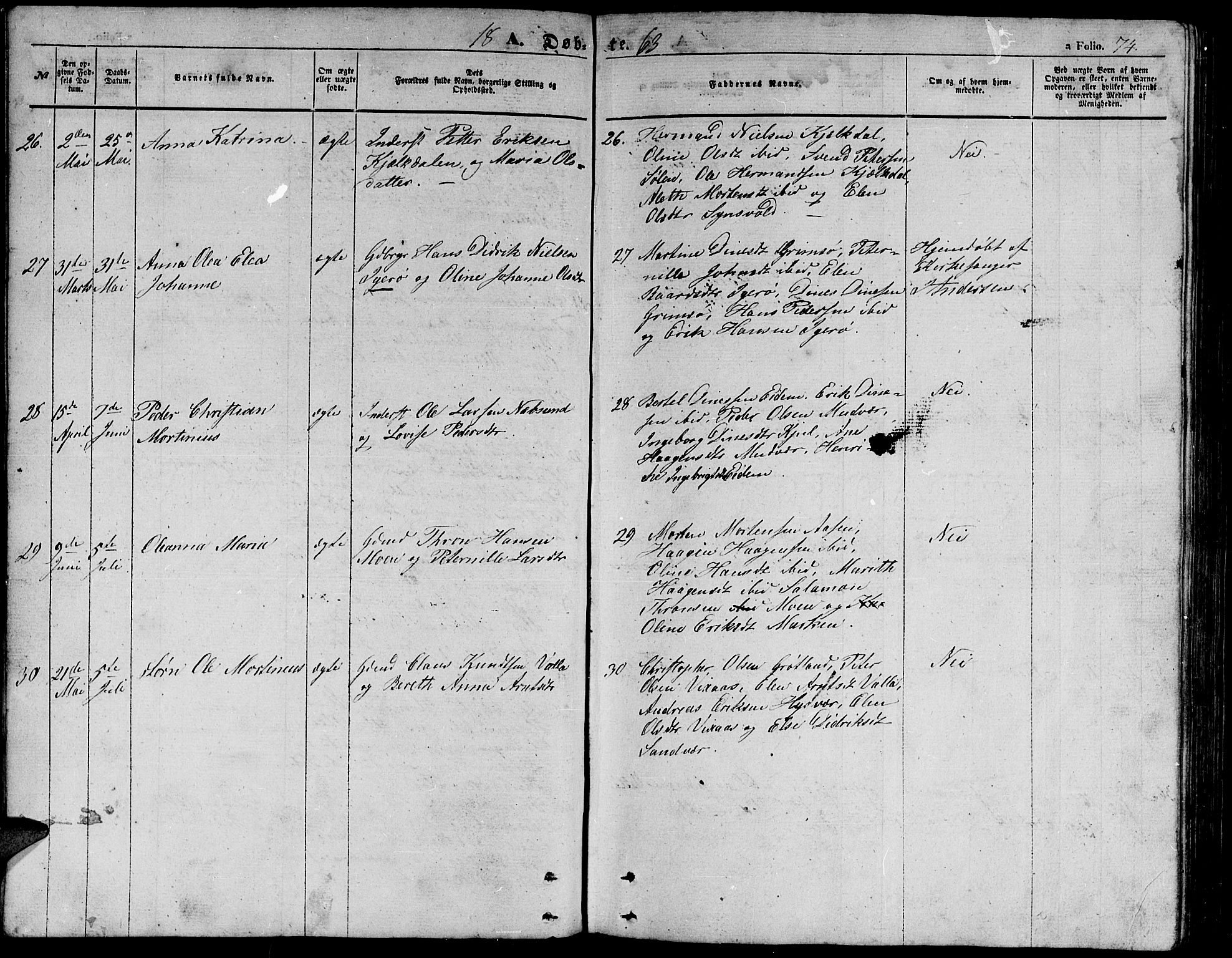 Ministerialprotokoller, klokkerbøker og fødselsregistre - Nordland, AV/SAT-A-1459/816/L0251: Klokkerbok nr. 816C01, 1852-1870, s. 74