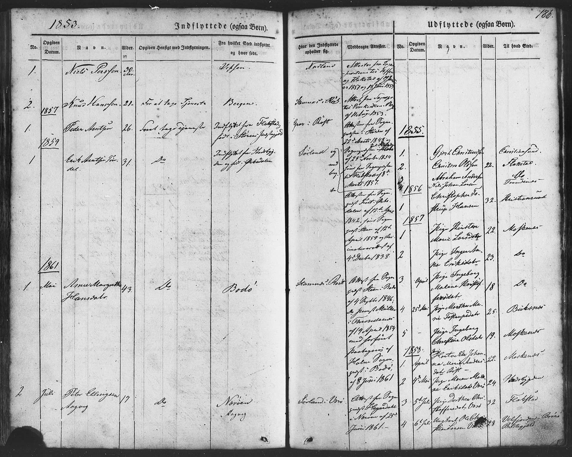 Ministerialprotokoller, klokkerbøker og fødselsregistre - Nordland, SAT/A-1459/807/L0121: Ministerialbok nr. 807A04, 1846-1879, s. 186