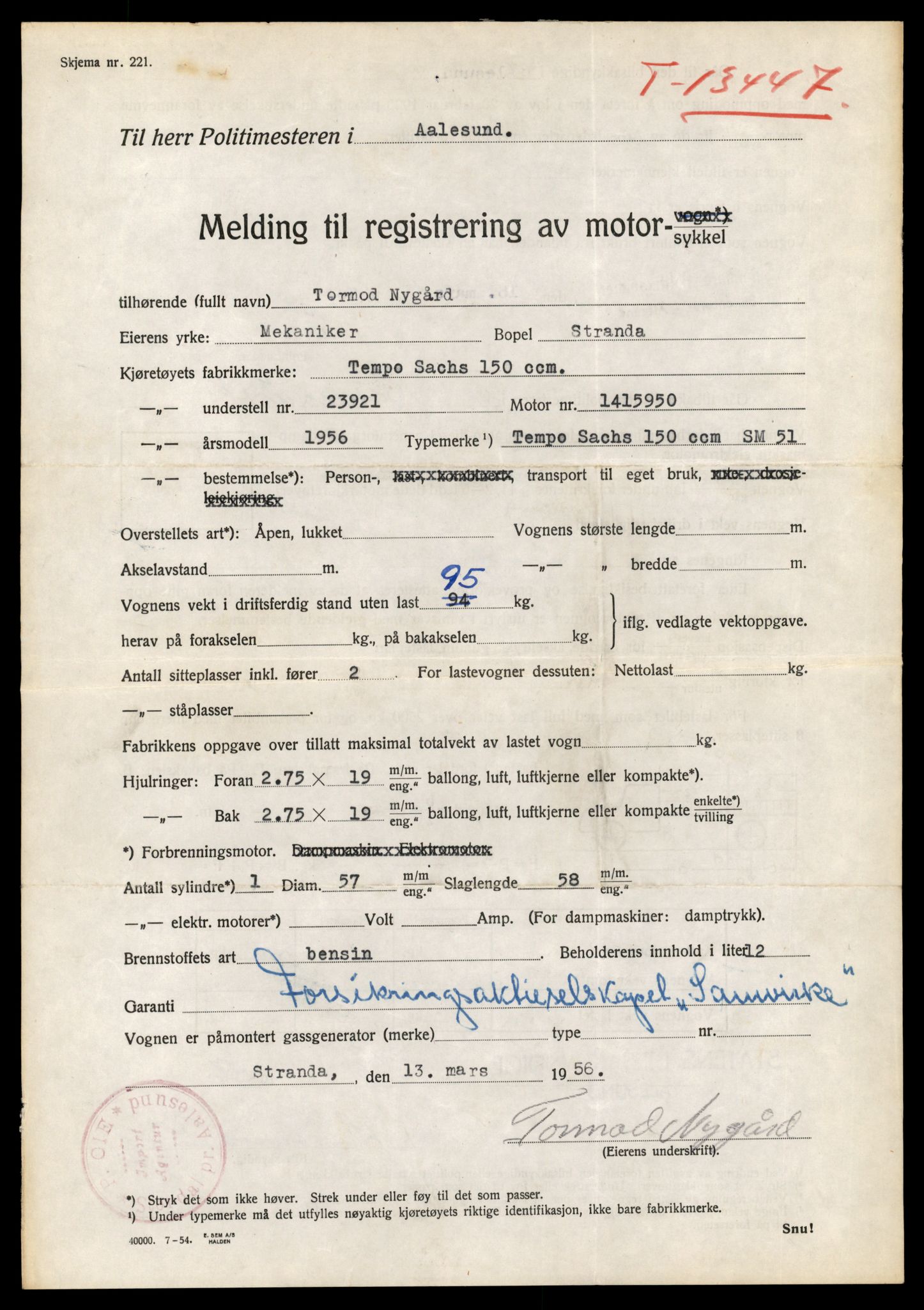 Møre og Romsdal vegkontor - Ålesund trafikkstasjon, AV/SAT-A-4099/F/Fe/L0039: Registreringskort for kjøretøy T 13361 - T 13530, 1927-1998, s. 1495