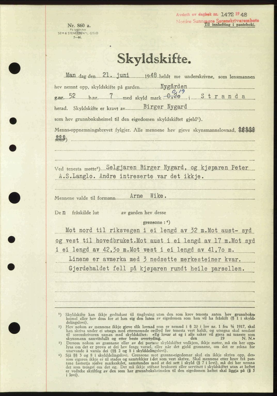 Nordre Sunnmøre sorenskriveri, AV/SAT-A-0006/1/2/2C/2Ca: Pantebok nr. A28, 1948-1948, Dagboknr: 1472/1948