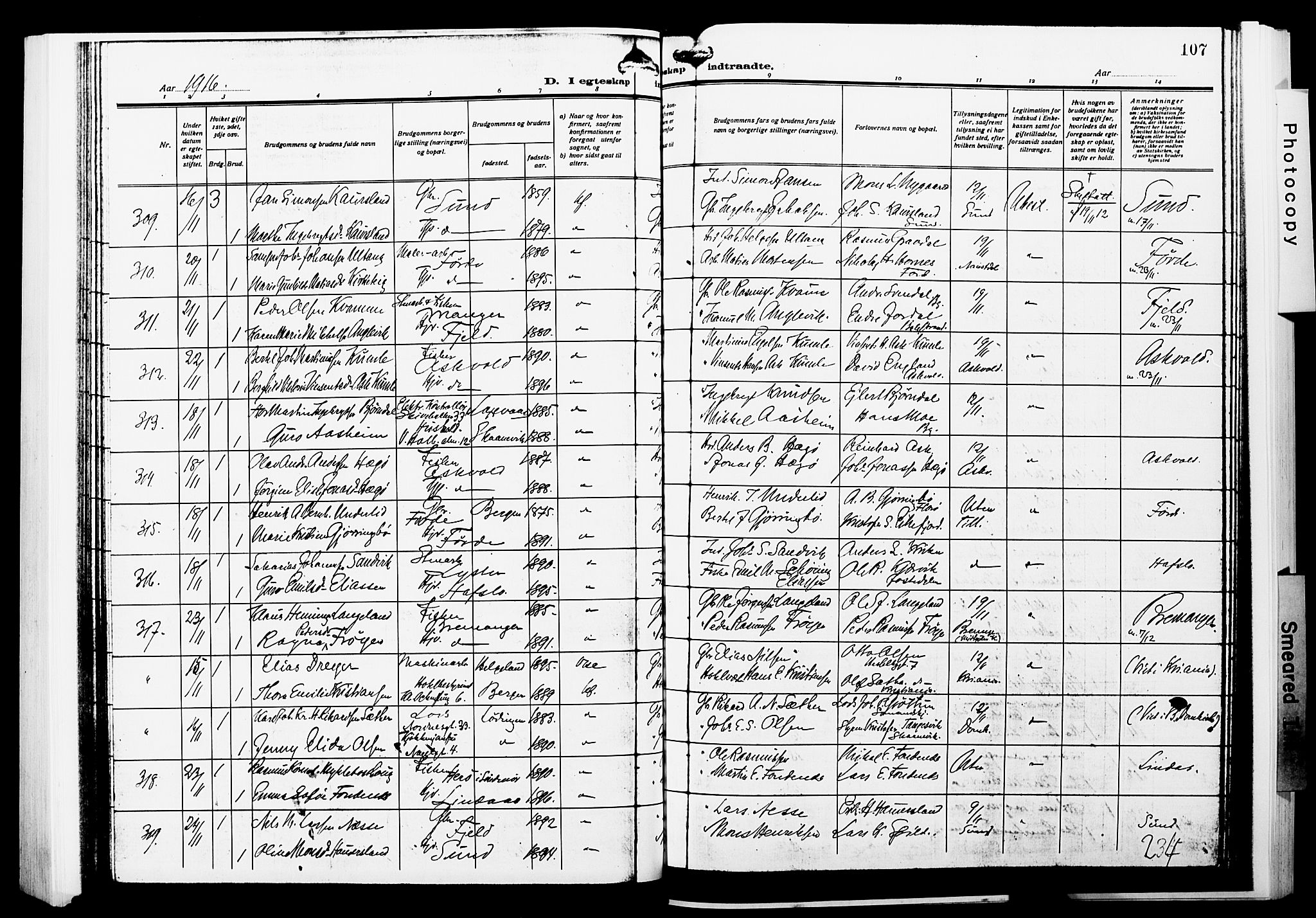 Nykirken Sokneprestembete, AV/SAB-A-77101/H/Hab: Klokkerbok nr. D 4, 1913-1918, s. 107