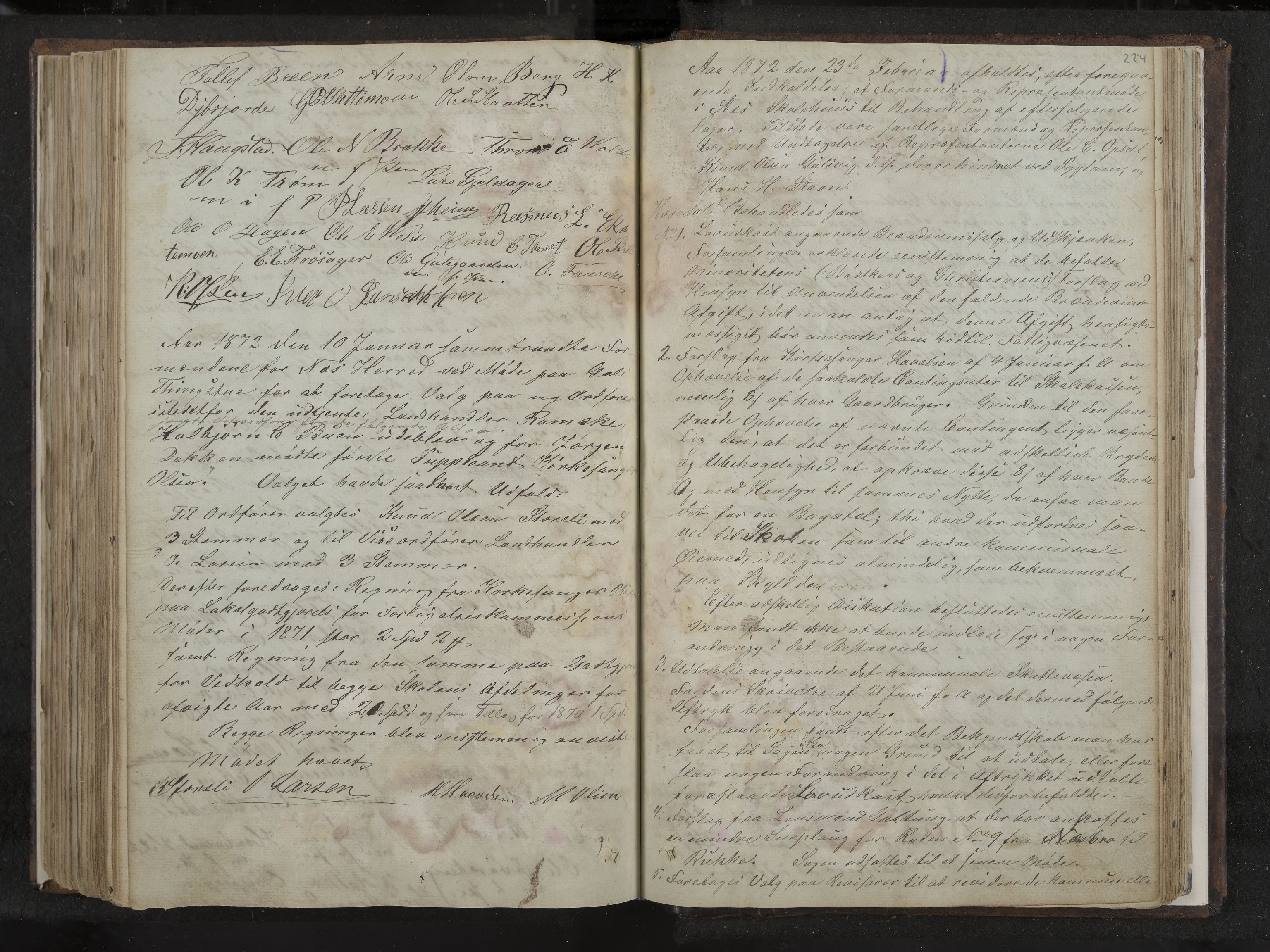 Nes formannskap og sentraladministrasjon, IKAK/0616021-1/A/Aa/L0001: Møtebok med register, 1838-1875, s. 224