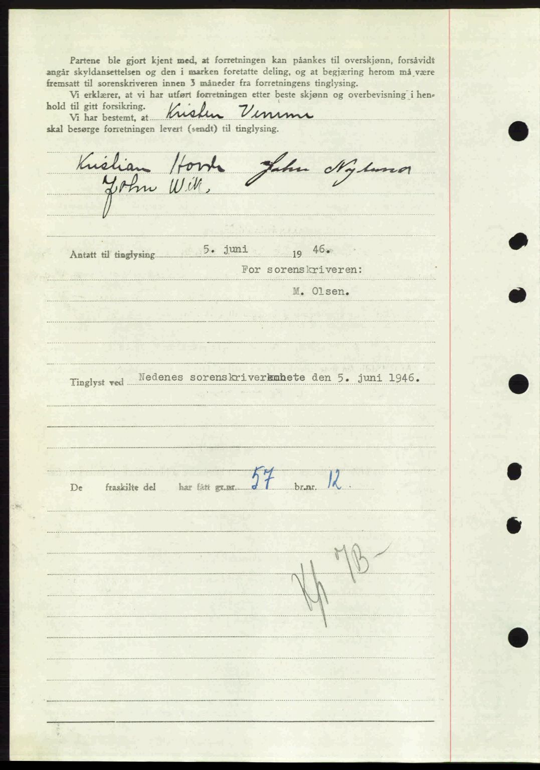 Nedenes sorenskriveri, AV/SAK-1221-0006/G/Gb/Gba/L0054: Pantebok nr. A6c, 1946-1946, Dagboknr: 546/1946