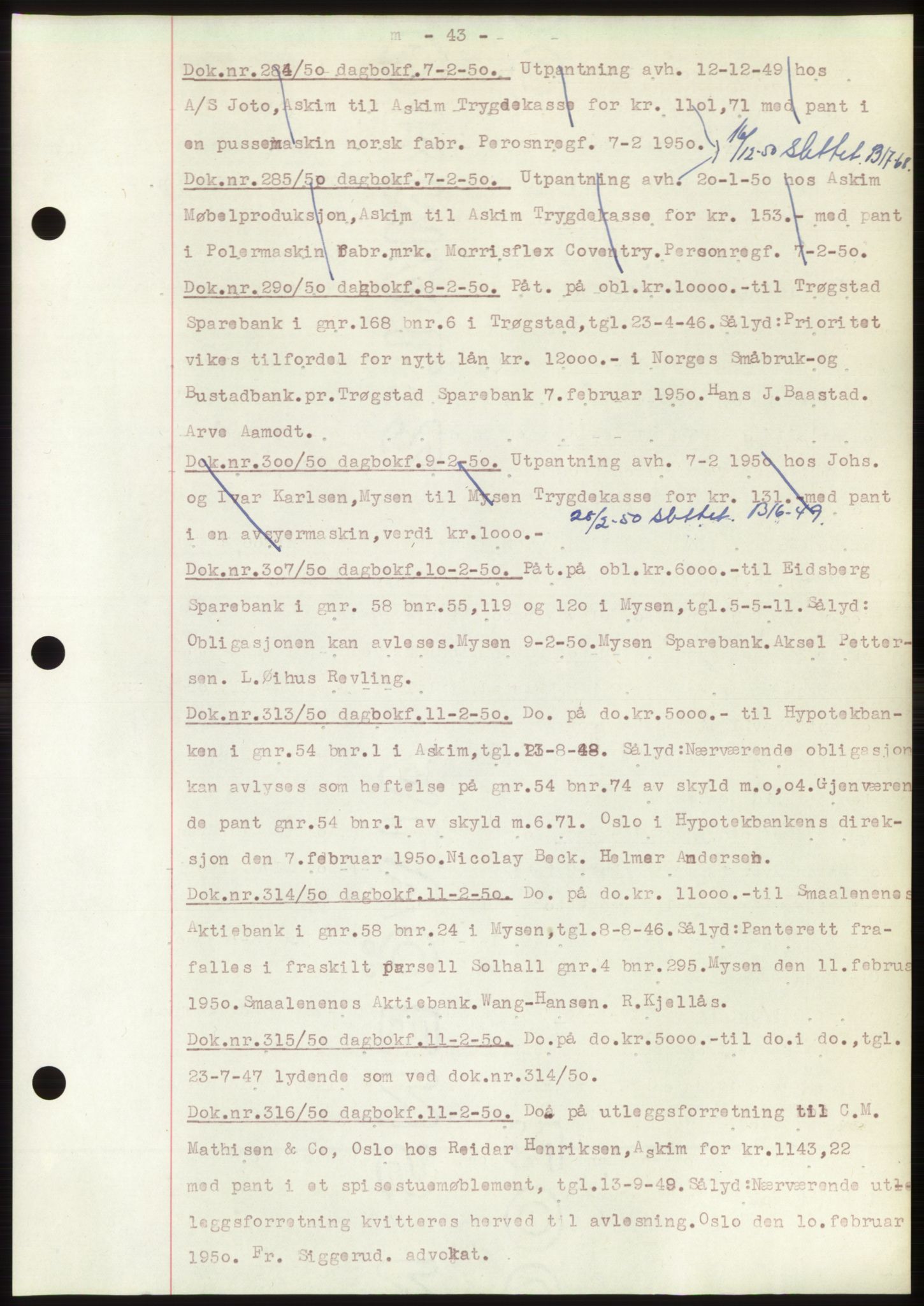 Rakkestad sorenskriveri, SAO/A-10686/G/Gb/Gba/Gbac/L0012: Pantebok nr. B1-4 og B16-20, 1949-1950, Dagboknr: 284/1950
