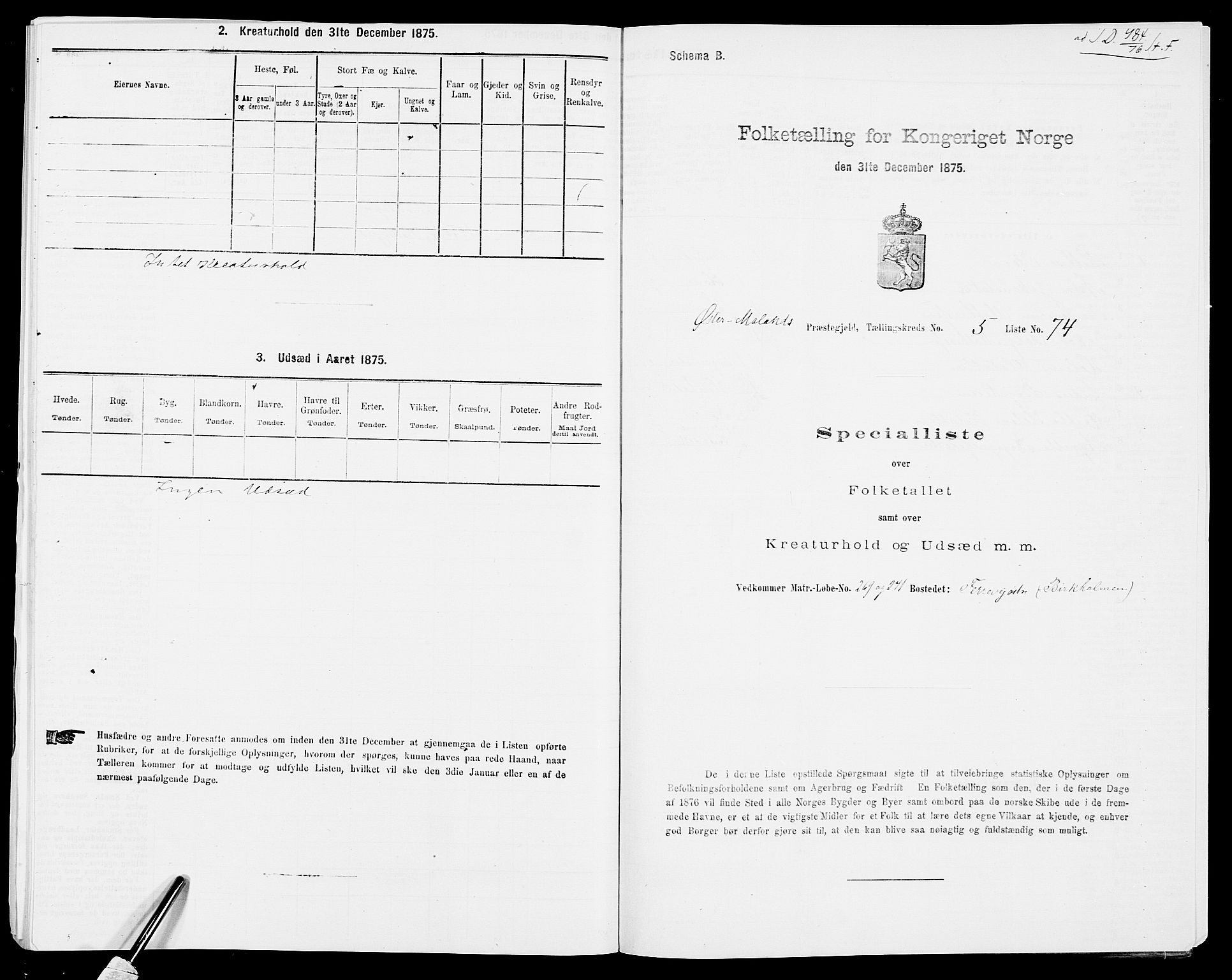 SAK, Folketelling 1875 for 0918P Austre Moland prestegjeld, 1875, s. 2025