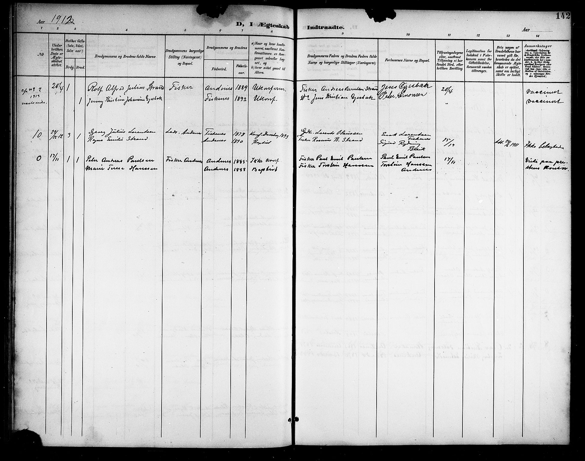 Ministerialprotokoller, klokkerbøker og fødselsregistre - Nordland, AV/SAT-A-1459/899/L1449: Klokkerbok nr. 899C04, 1900-1918, s. 142