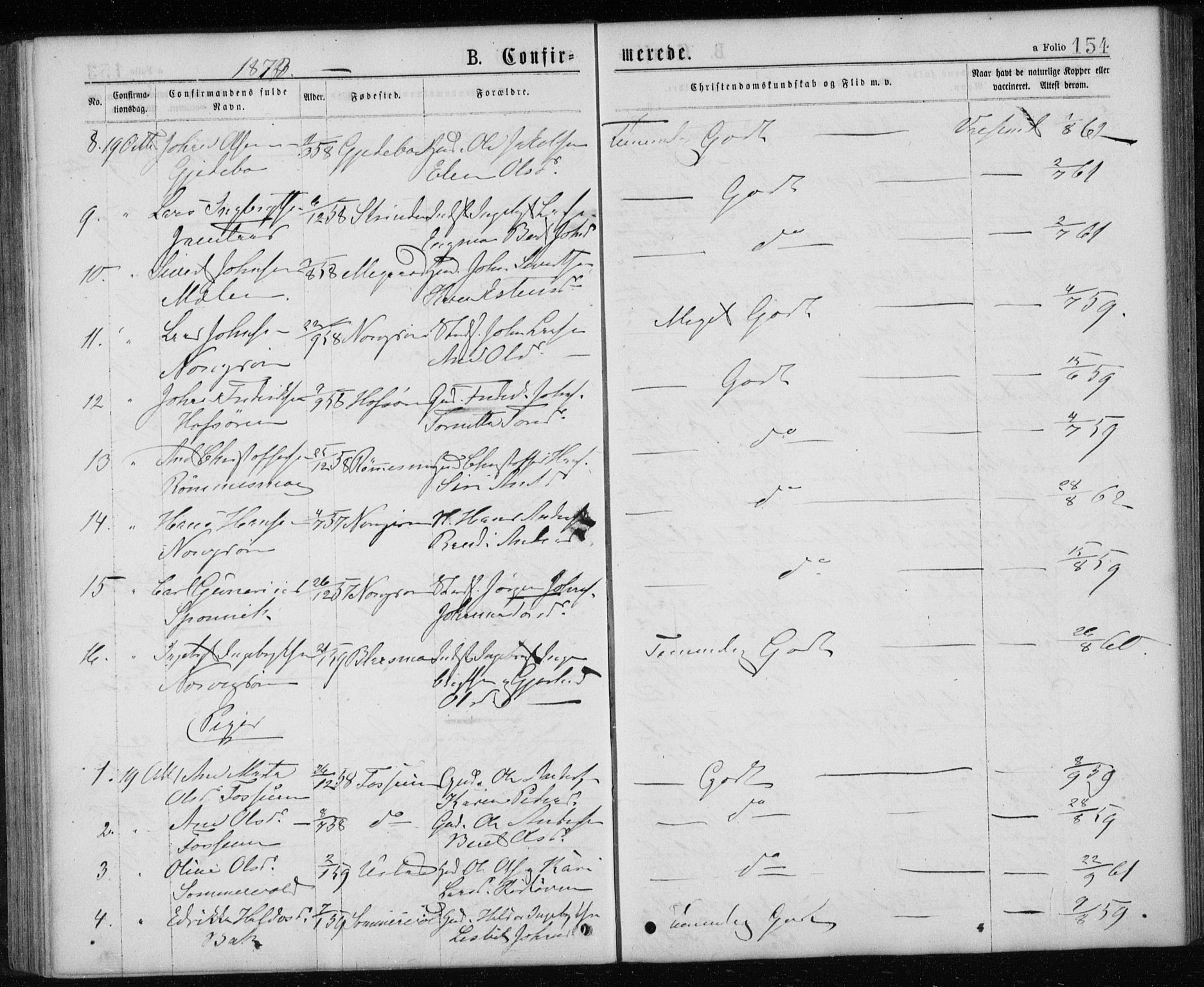 Ministerialprotokoller, klokkerbøker og fødselsregistre - Sør-Trøndelag, AV/SAT-A-1456/668/L0817: Klokkerbok nr. 668C06, 1873-1884, s. 154