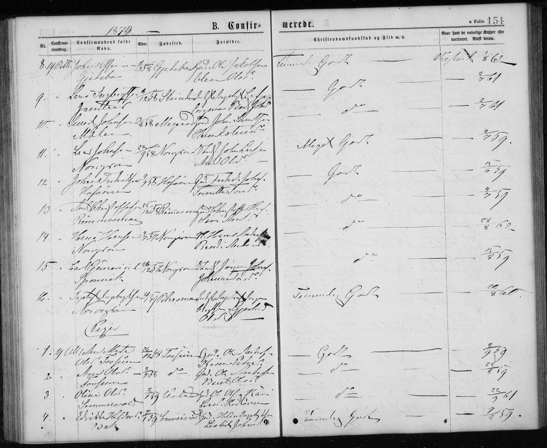 Ministerialprotokoller, klokkerbøker og fødselsregistre - Sør-Trøndelag, AV/SAT-A-1456/668/L0817: Klokkerbok nr. 668C06, 1873-1884, s. 154