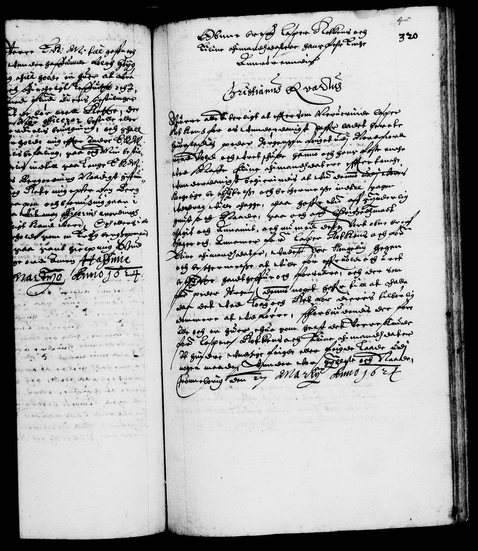 Danske Kanselli 1572-1799, RA/EA-3023/F/Fc/Fca/Fcaa/L0004: Norske registre (mikrofilm), 1617-1630, s. 320a