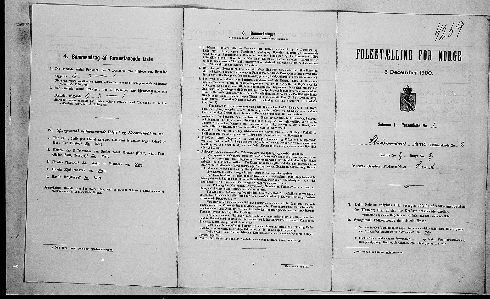 RA, Folketelling 1900 for 0711 Strømm herred, 1900, s. 143