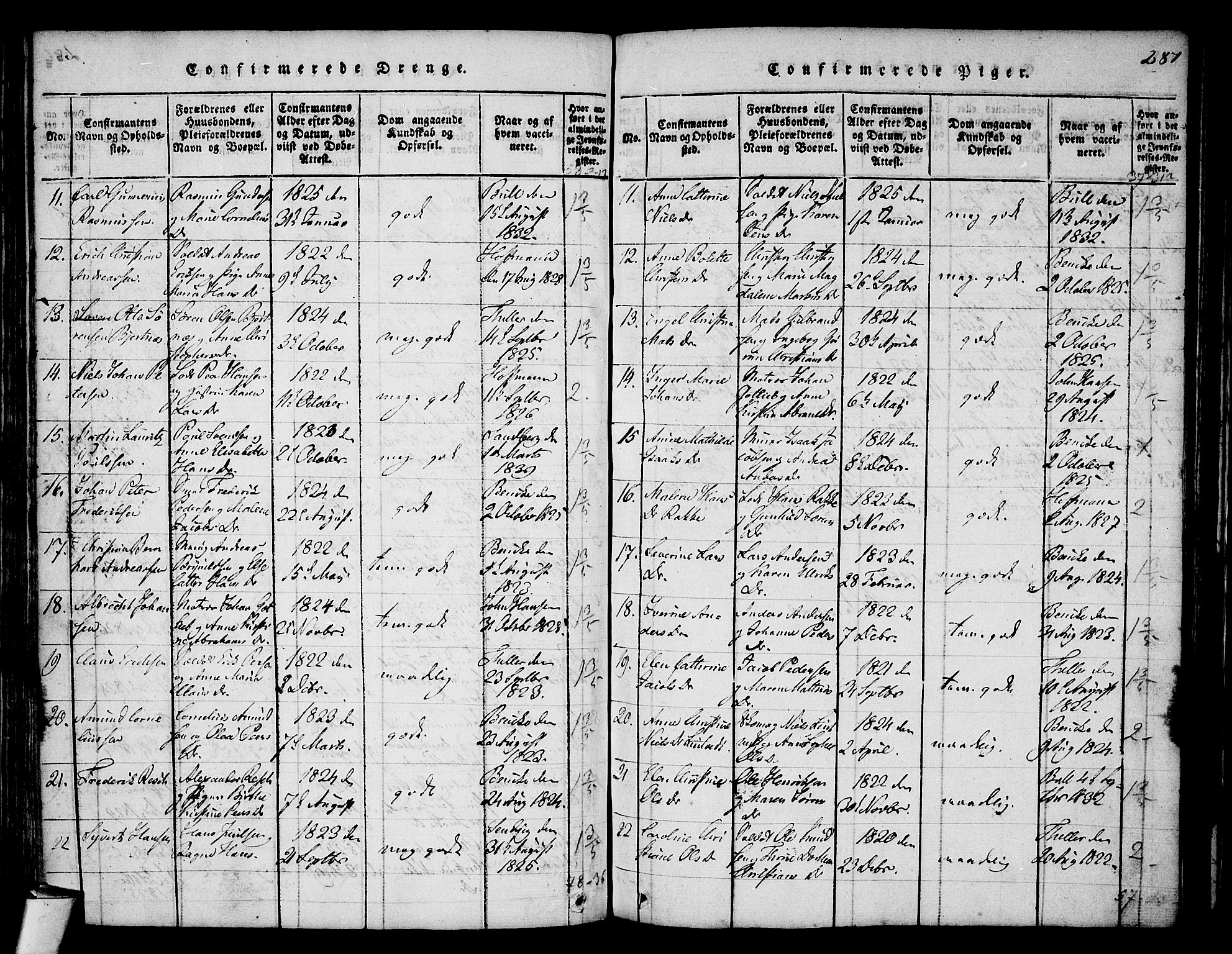 Stavern kirkebøker, AV/SAKO-A-318/F/Fa/L0006: Ministerialbok nr. 6, 1816-1839, s. 287
