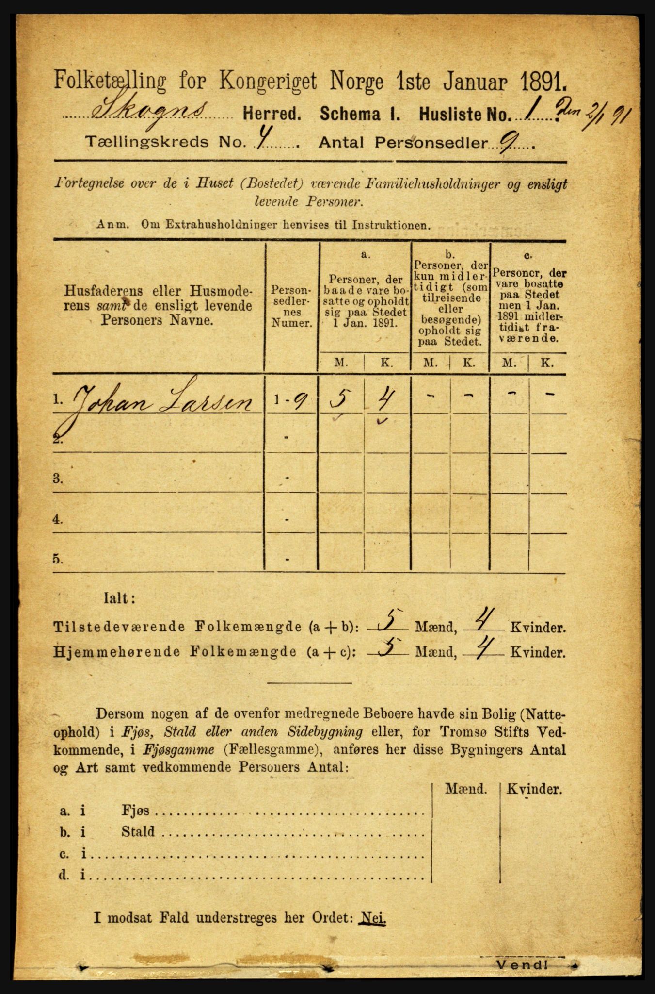 RA, Folketelling 1891 for 1719 Skogn herred, 1891, s. 2268