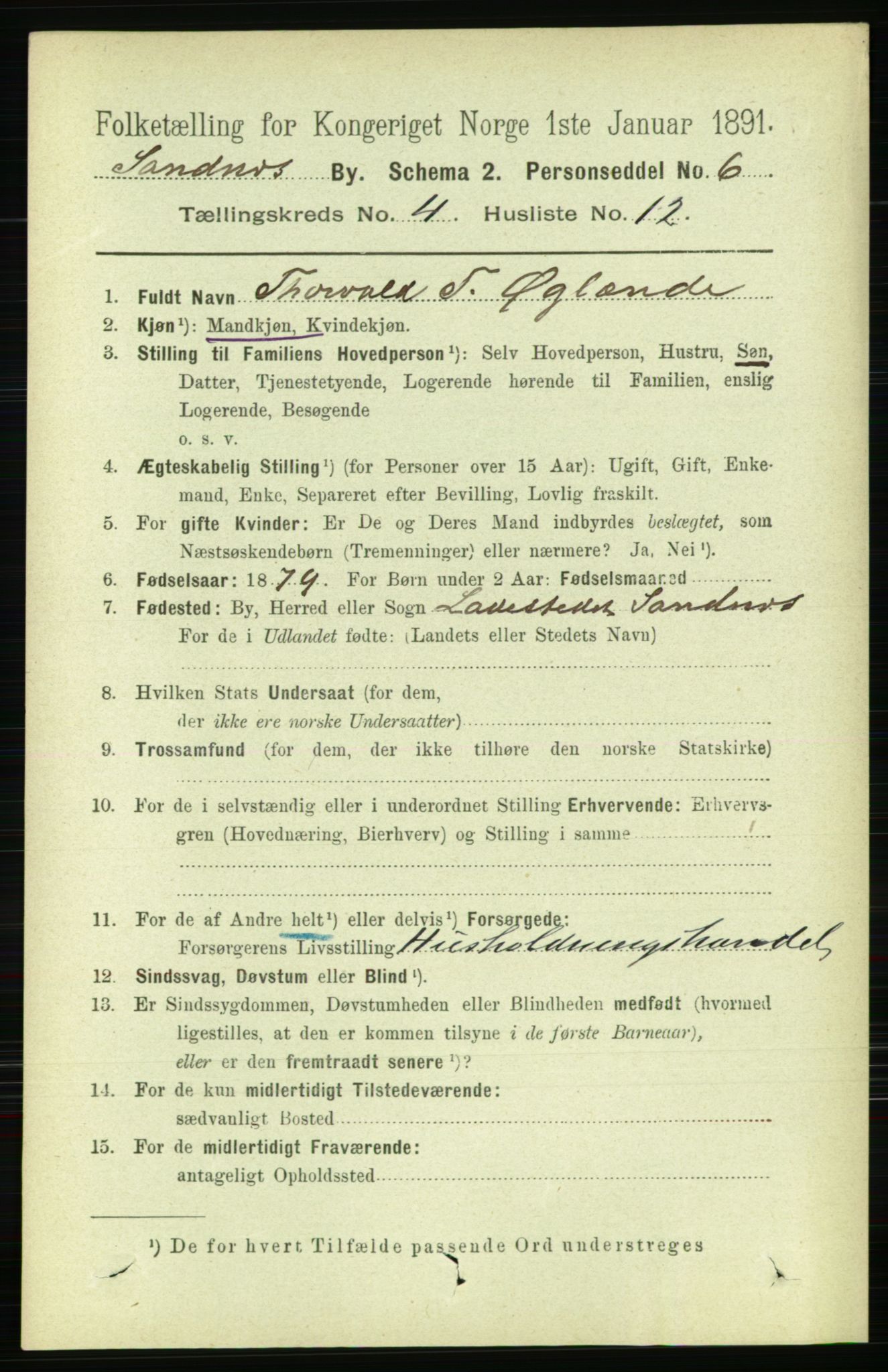 RA, Folketelling 1891 for 1102 Sandnes ladested, 1891, s. 1857