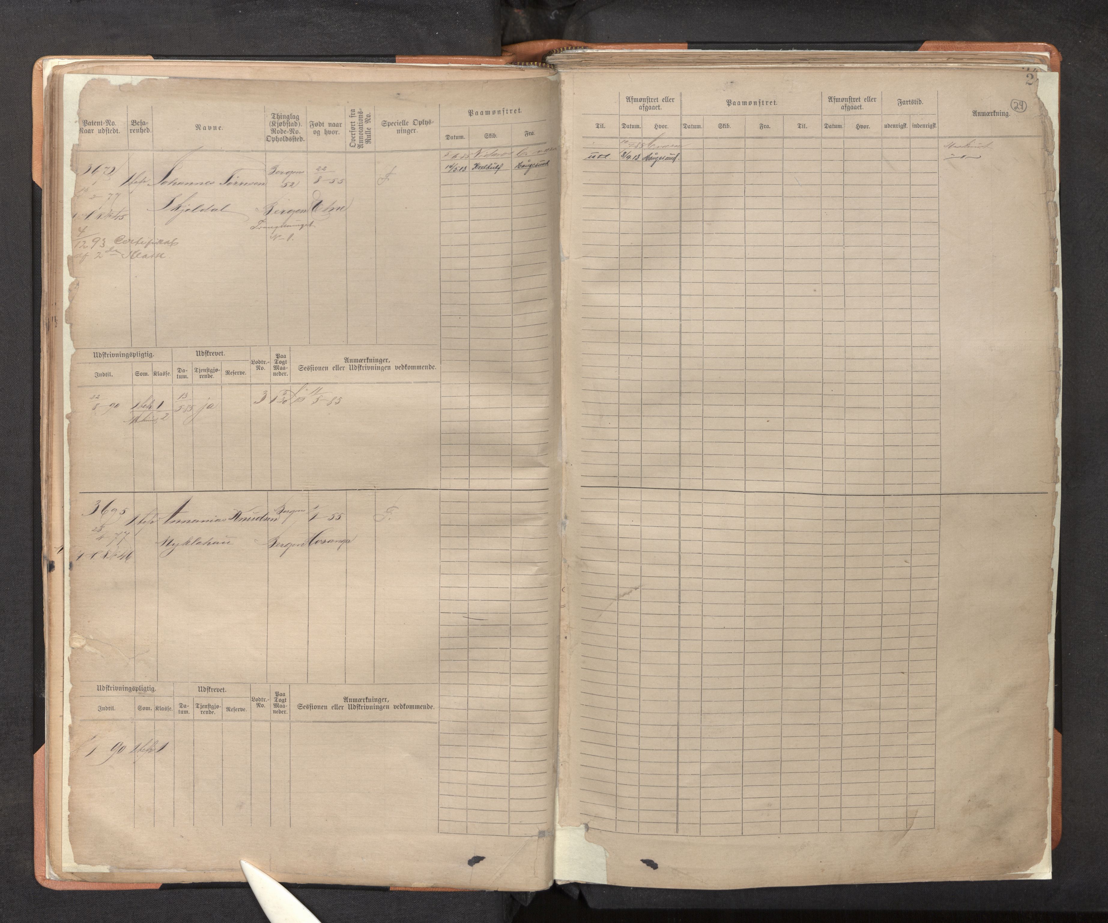Innrulleringssjefen i Bergen, AV/SAB-A-100050/F/Fe/L0001: Sjøfartshovedrulle B, nr. 1 - 386, 1883-1890, s. 24