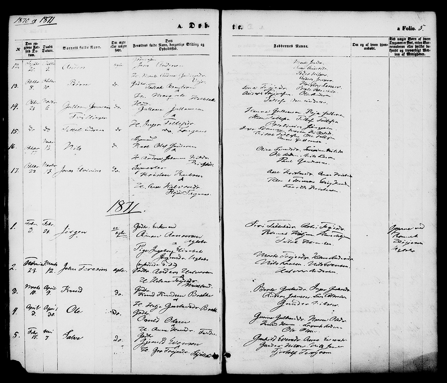 Austre Moland sokneprestkontor, SAK/1111-0001/F/Fa/Faa/L0009: Ministerialbok nr. A 9, 1869-1879, s. 5