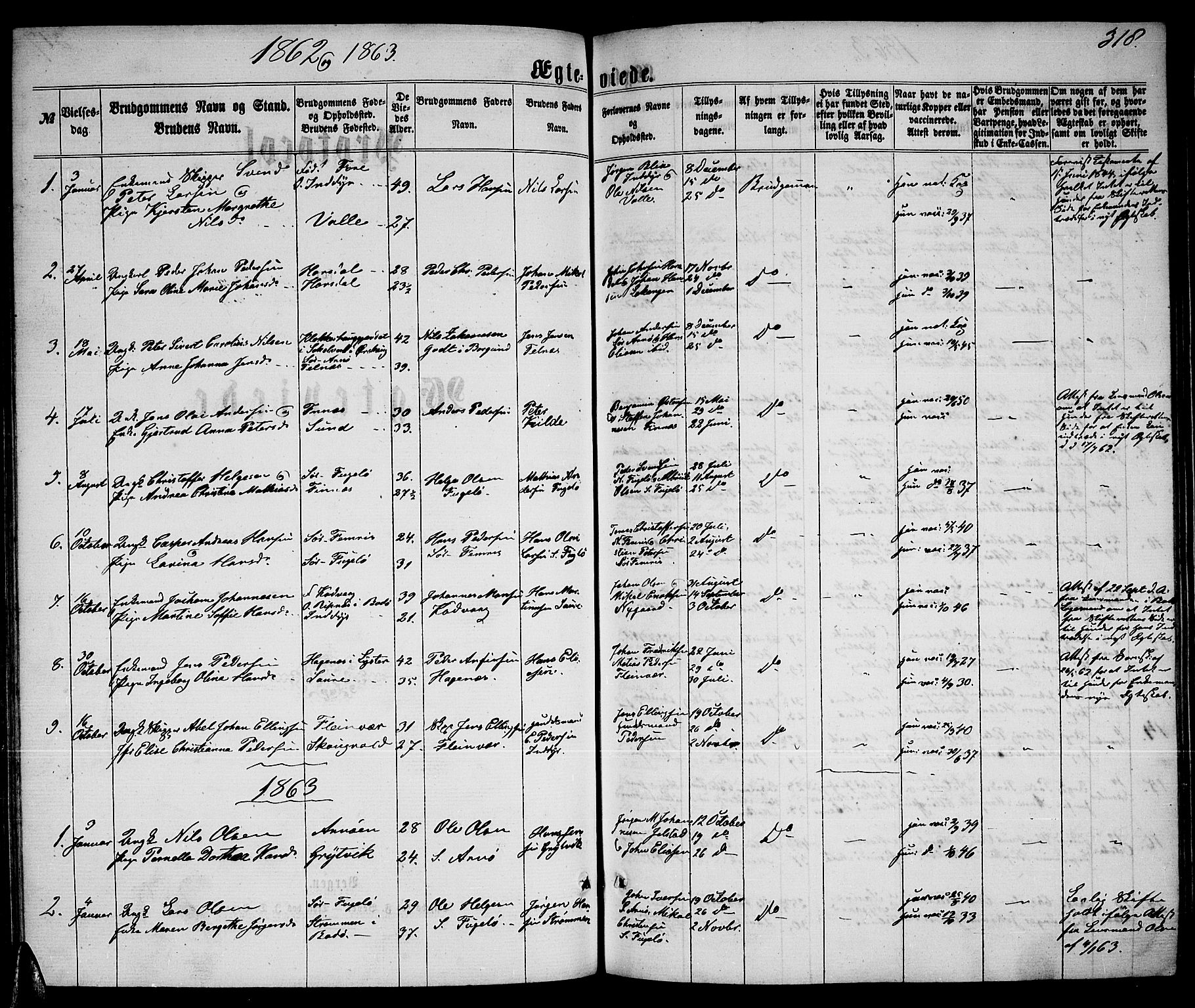 Ministerialprotokoller, klokkerbøker og fødselsregistre - Nordland, SAT/A-1459/805/L0107: Klokkerbok nr. 805C03, 1862-1885, s. 318