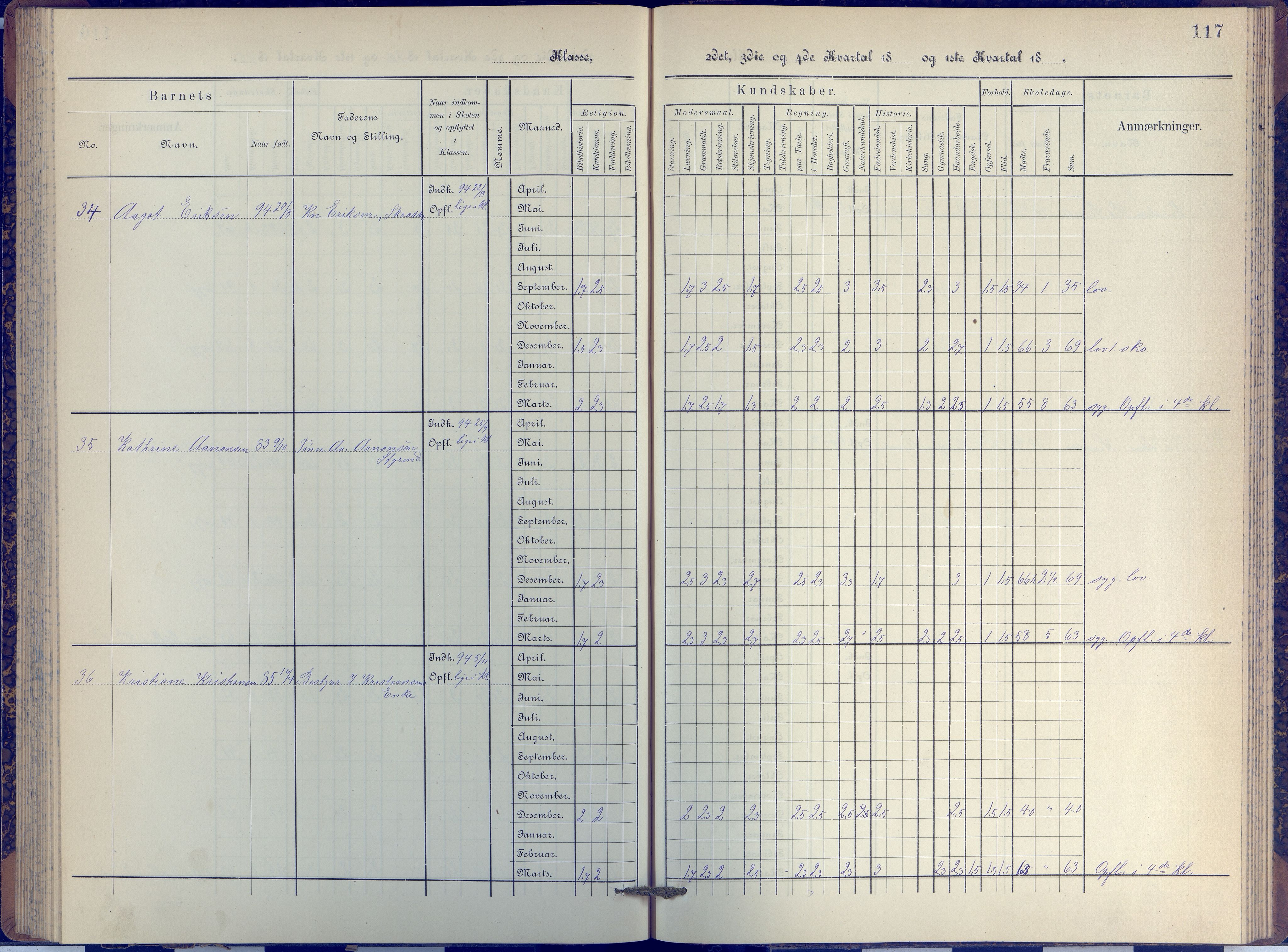 Arendal kommune, Katalog I, AAKS/KA0906-PK-I/07/L0038: Protokoll for 3. klasse, 1890-1897, s. 117